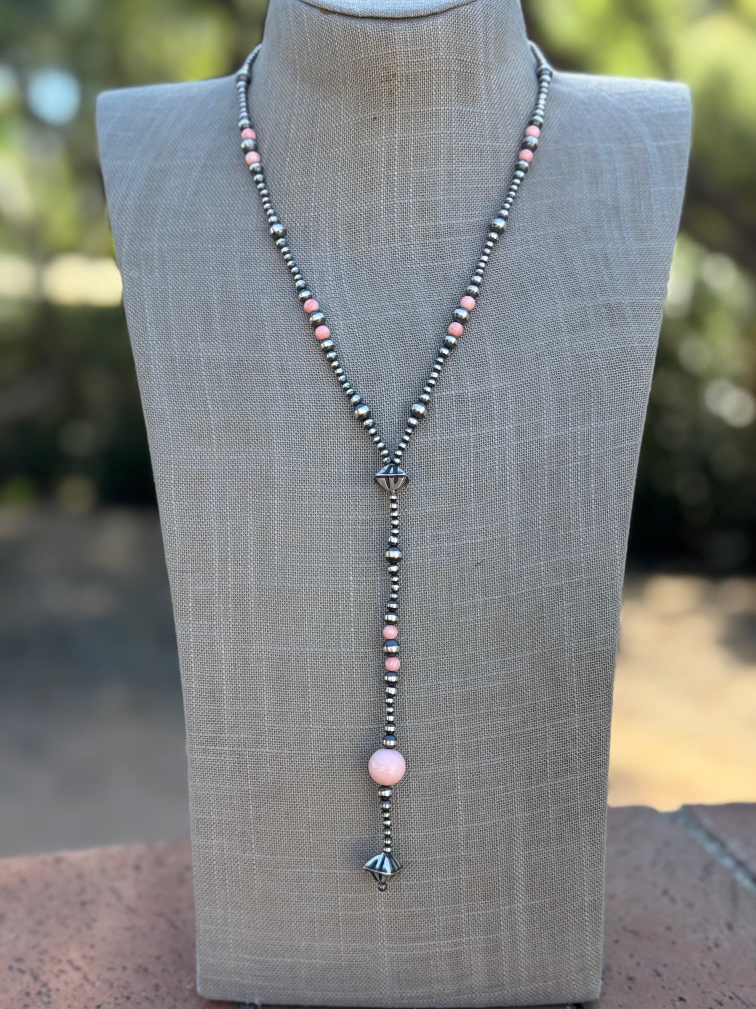 Handcrafted Sterling Silver & Pink Conch Lariat Necklace 20", 5.5" Lariat