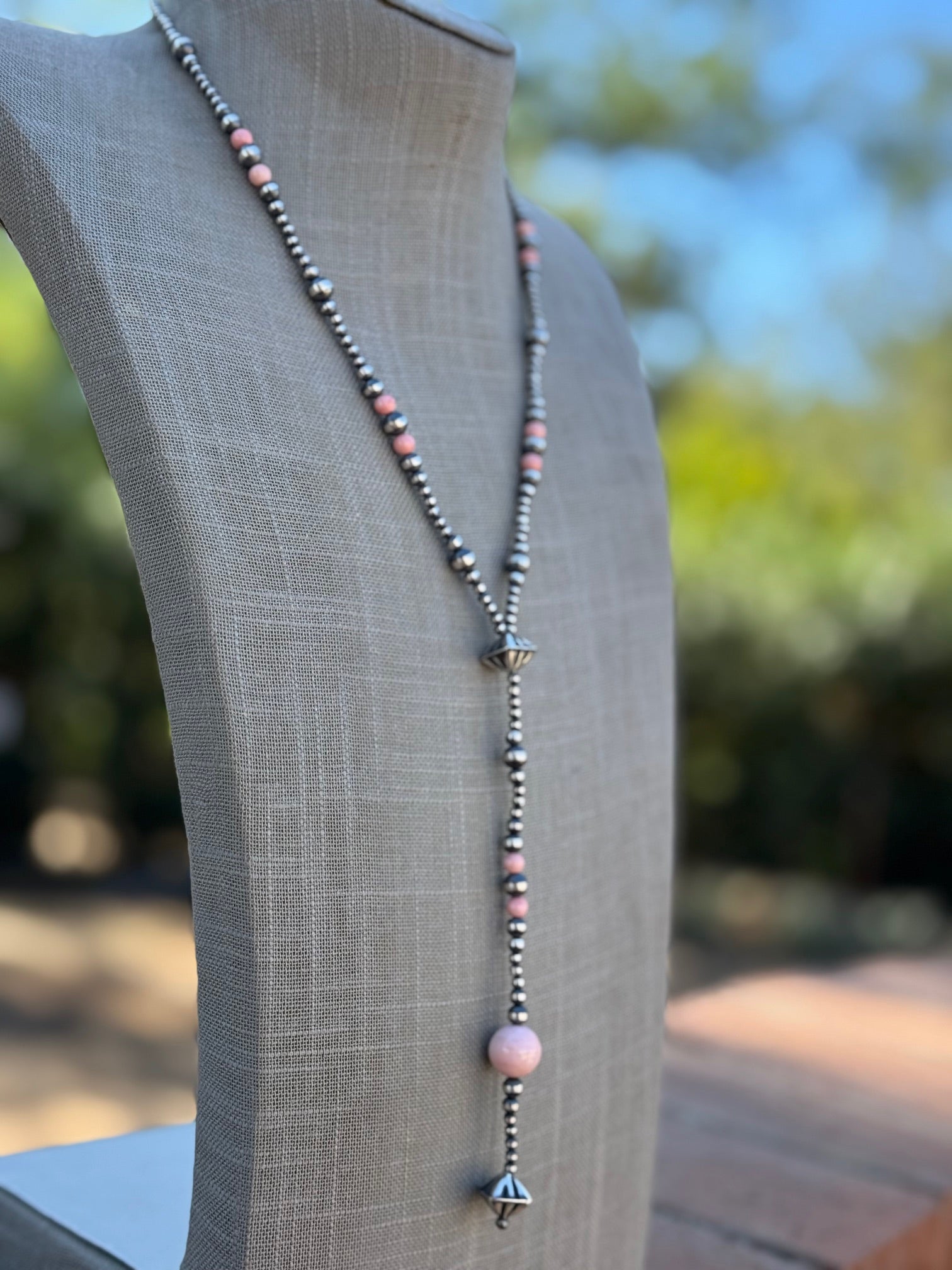 Handcrafted Sterling Silver & Pink Conch Lariat Necklace 20", 5.5" Lariat