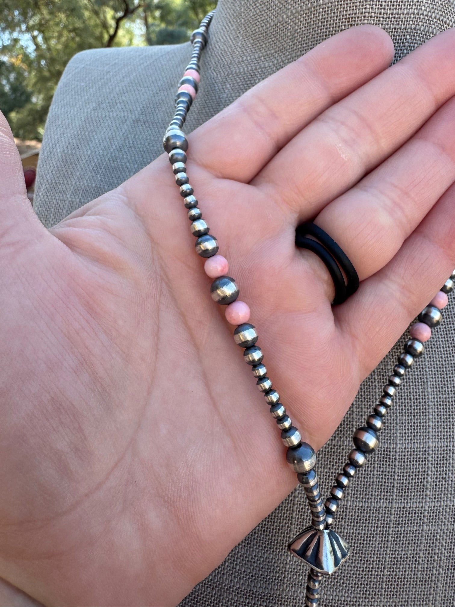 Handcrafted Sterling Silver & Pink Conch Lariat Necklace 20", 5.5" Lariat