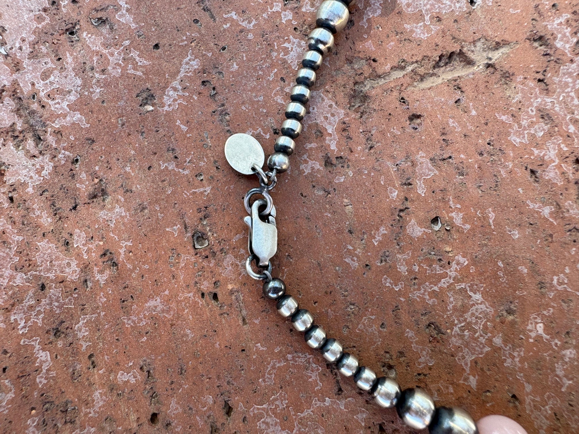 Handcrafted Pink Conch & Sterling Silver 3-6mm Beaded Necklace 24"