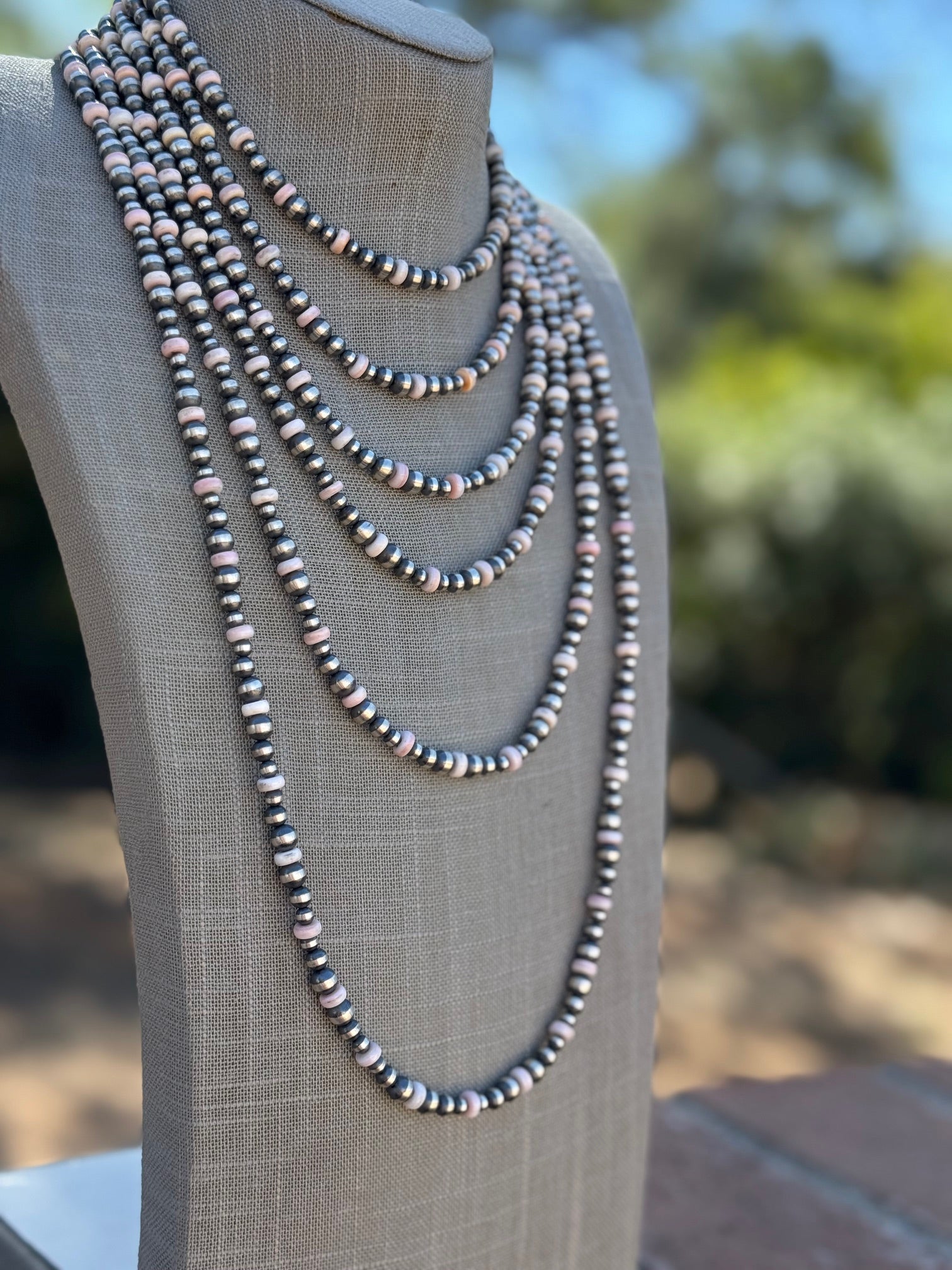 Handcrafted Pink Conch & Sterling Silver 4-6mm Beaded Necklace