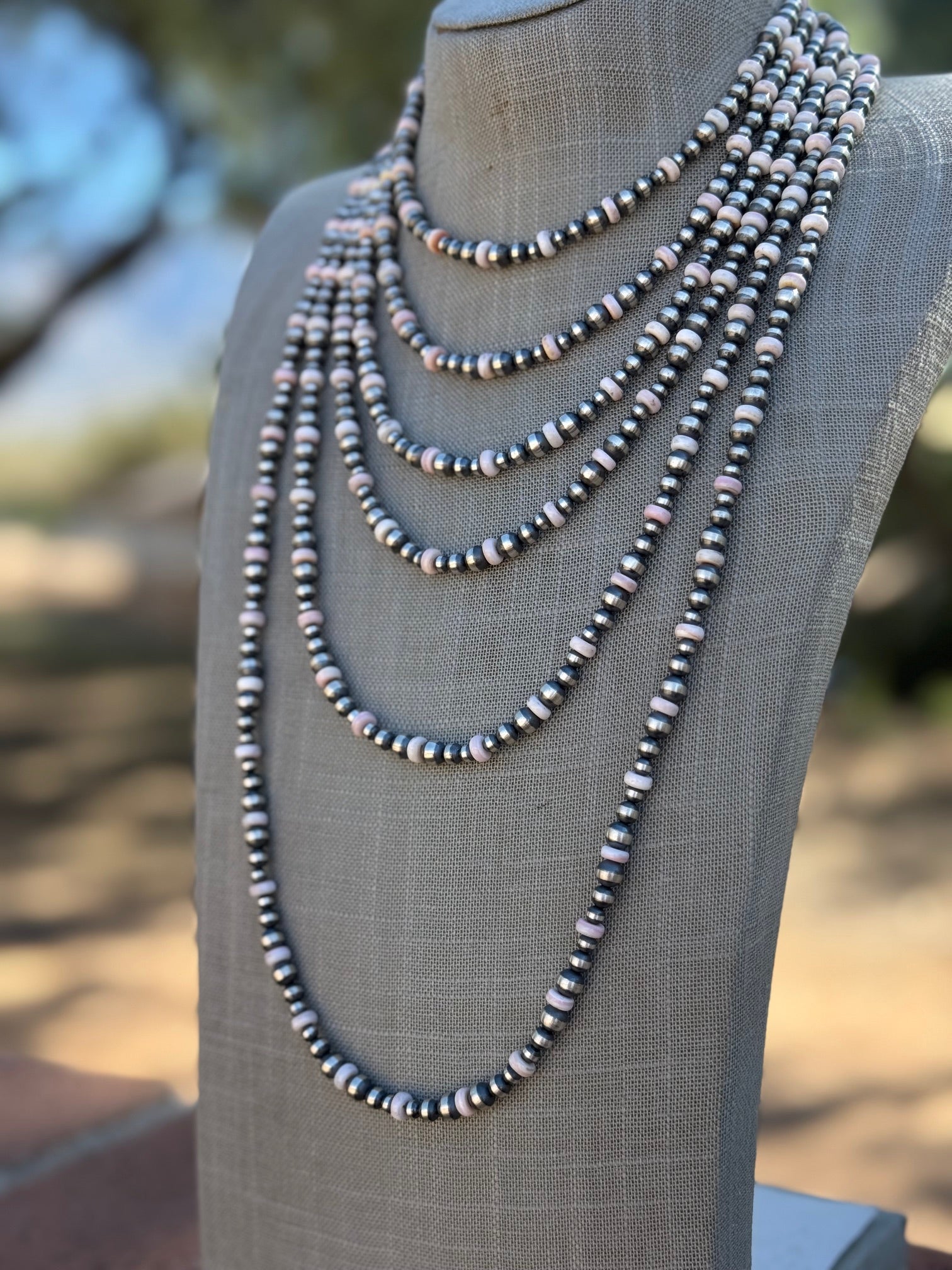 Handcrafted Pink Conch & Sterling Silver 4-6mm Beaded Necklace