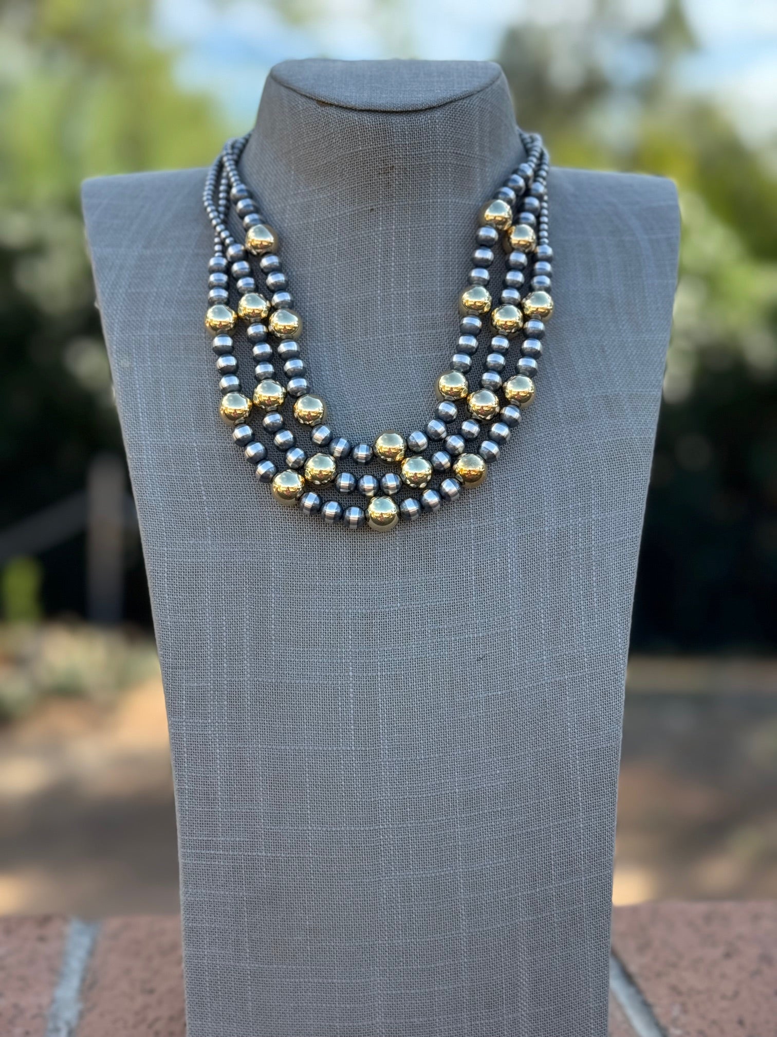 Handcrafted Sterling Silver & Gold 4&10mm Beaded Necklace