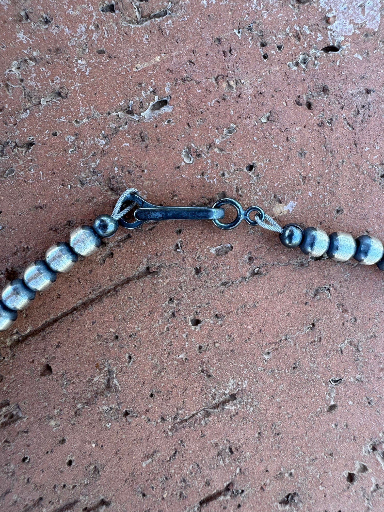 Handcrafted Kingman Turquoise & Sterling Silver Heart 4mm Beaded Necklace