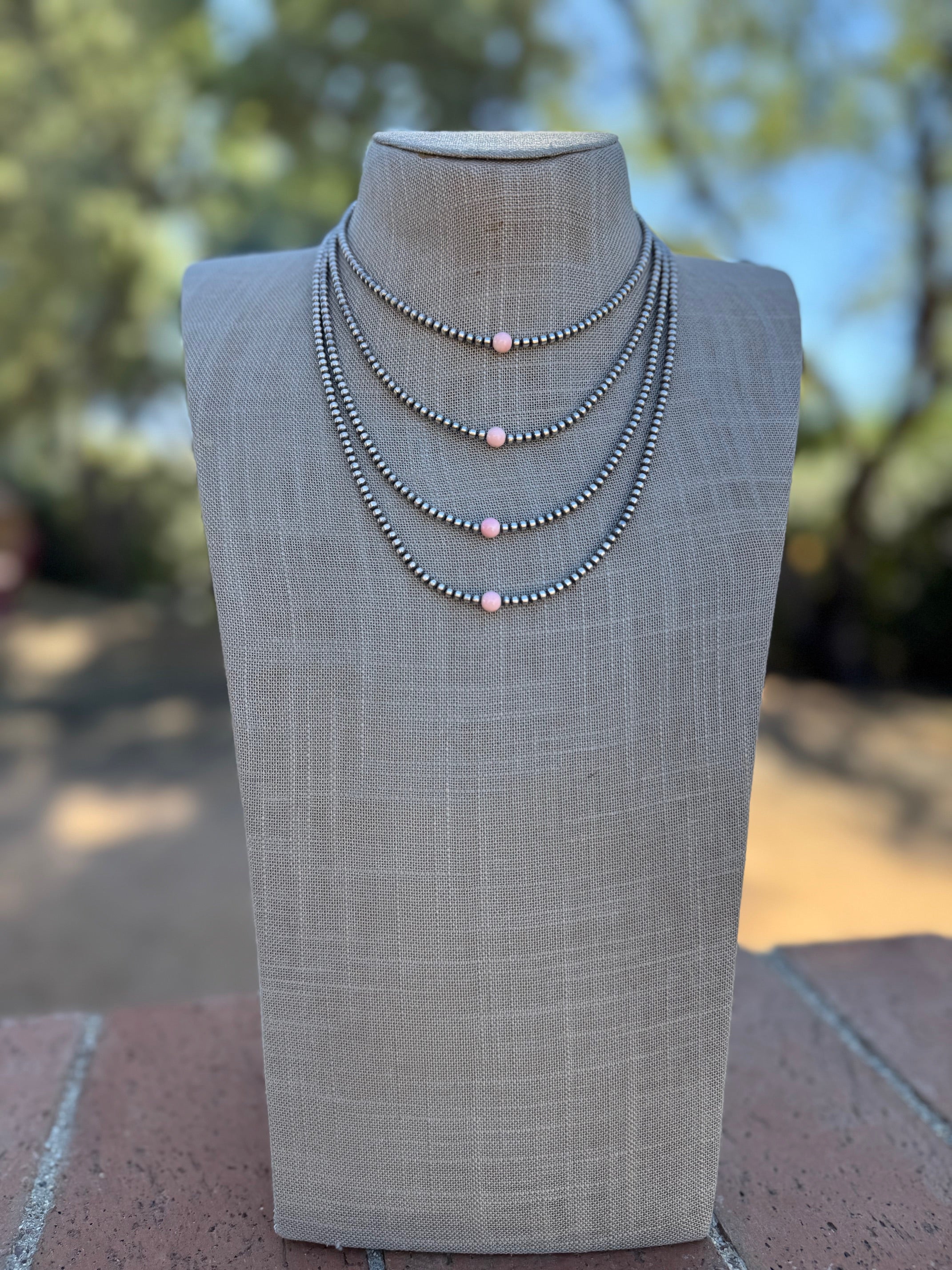 Handcrafted Pink Conch & Sterling Silver 3mm Beaded Necklace