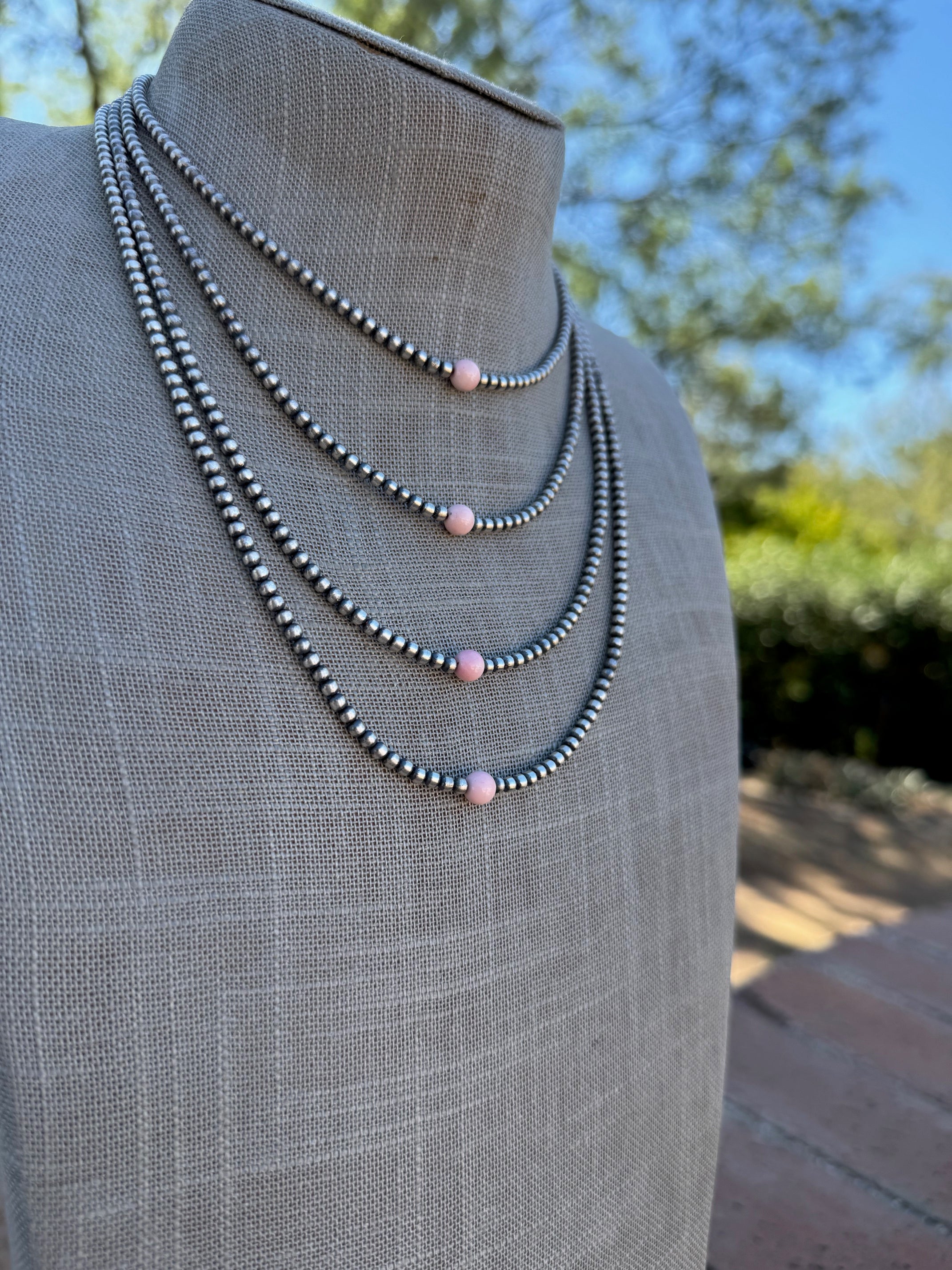 Handcrafted Pink Conch & Sterling Silver 3mm Beaded Necklace