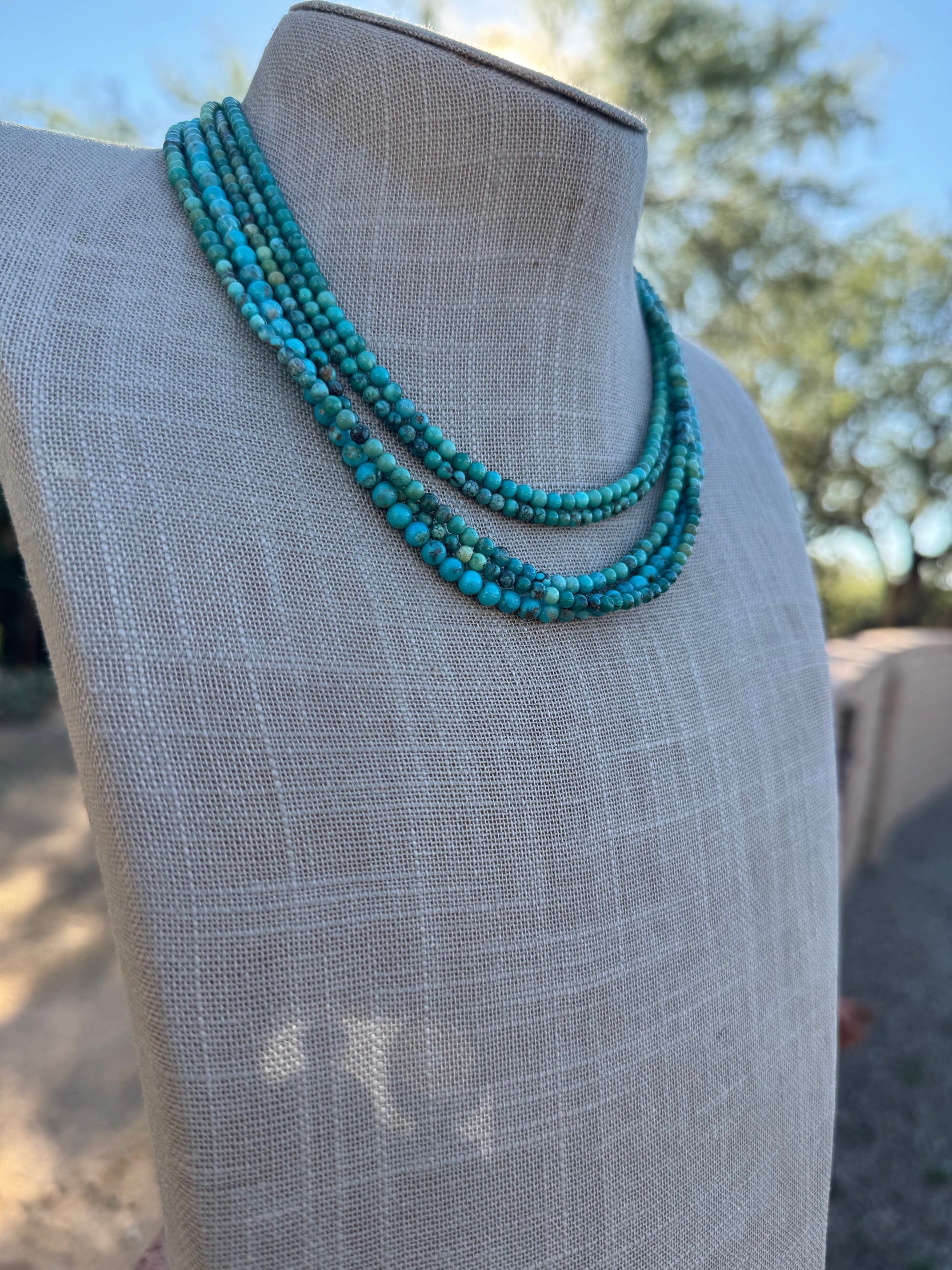 Handcrafted Kingman Turquoise Beaded Necklace 16” with 2" extender