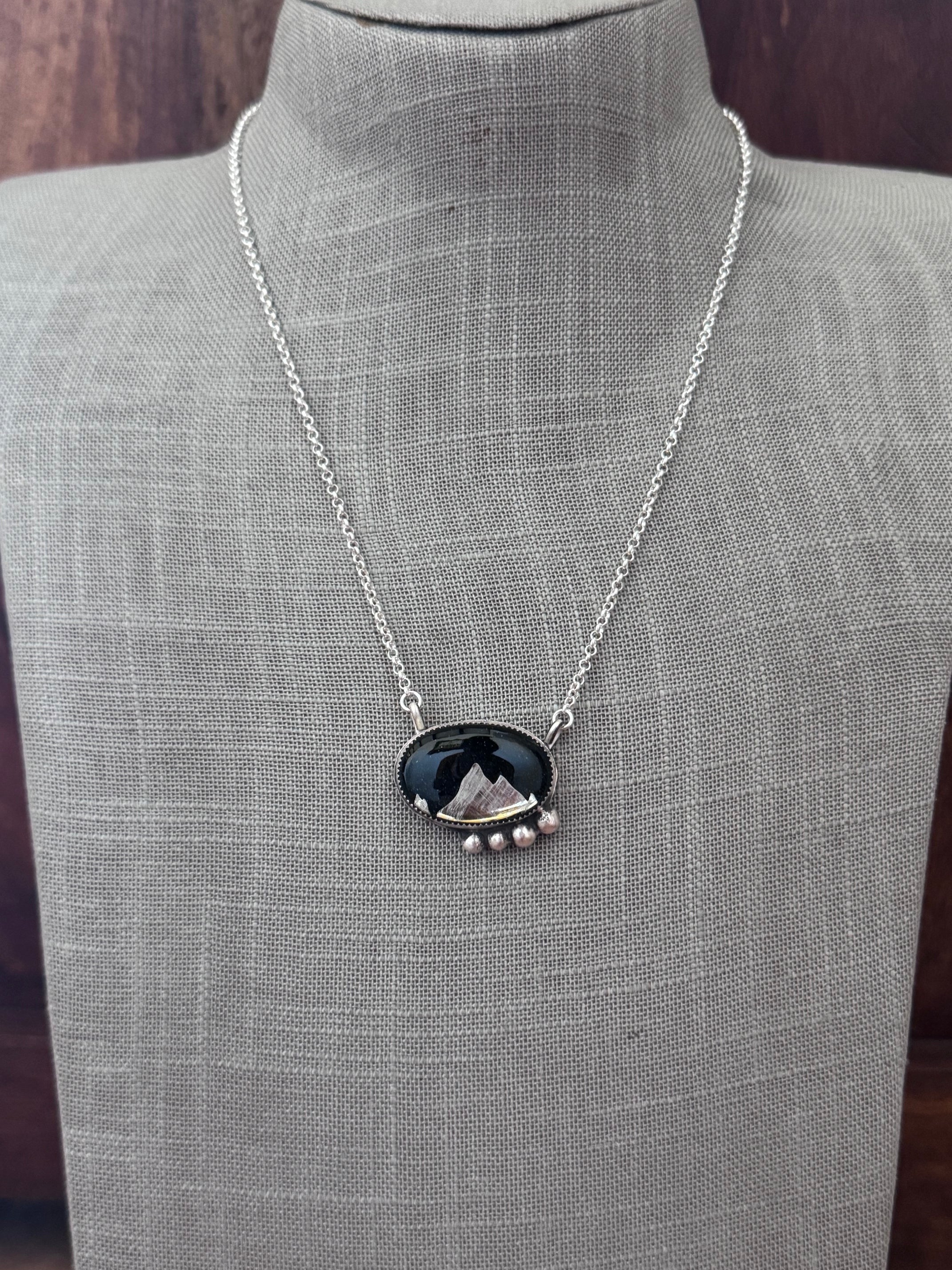 Handmade Sterling Silver Inlay Mountain 19" Necklace by Roaming Buffalo