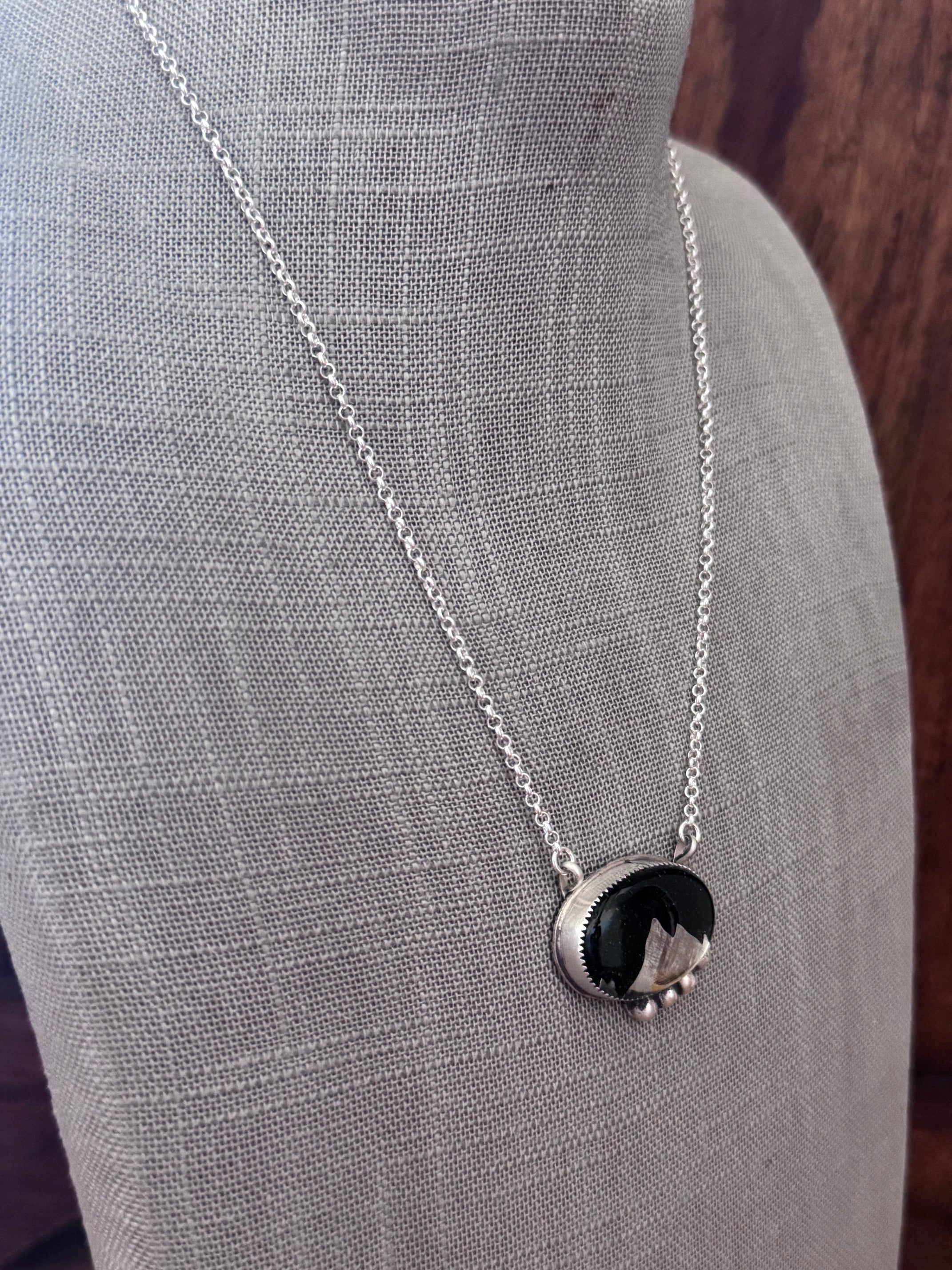 Handmade Sterling Silver Inlay Mountain 19" Necklace by Roaming Buffalo