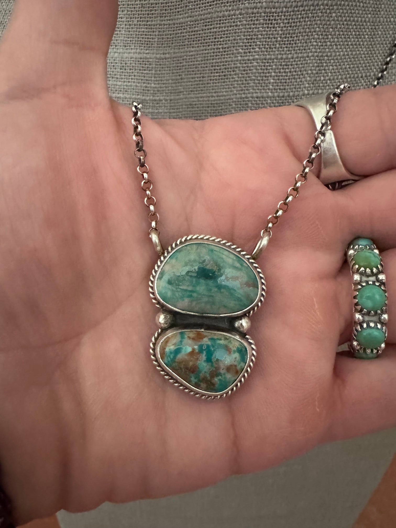 Handmade Sterling Silver Two Stone Fox Turquoise 19" Necklace by Roaming Buffalo