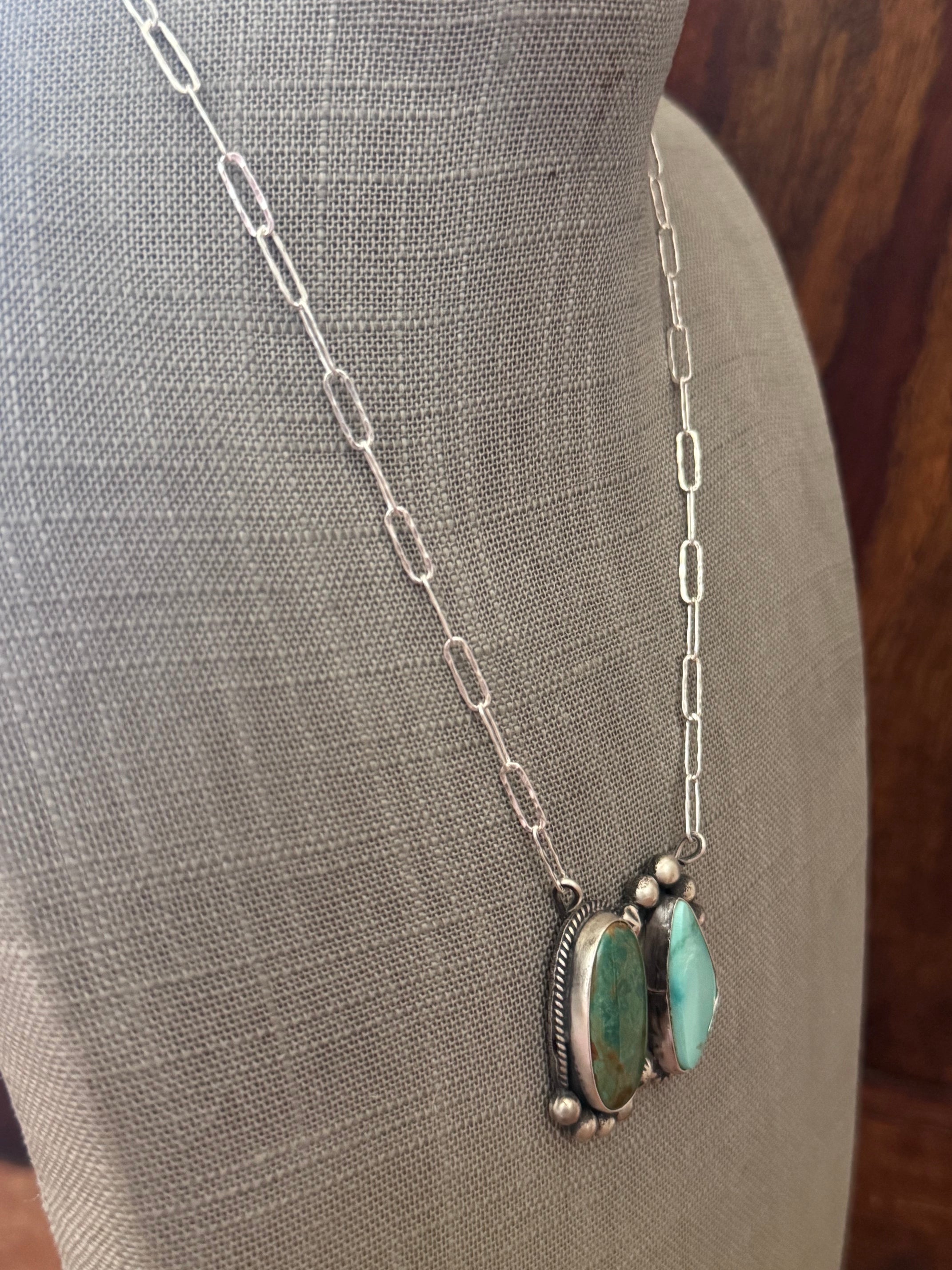 Handmade Sterling Silver Tyrone & Fox Turquoise 19" Necklace by Roaming Buffalo