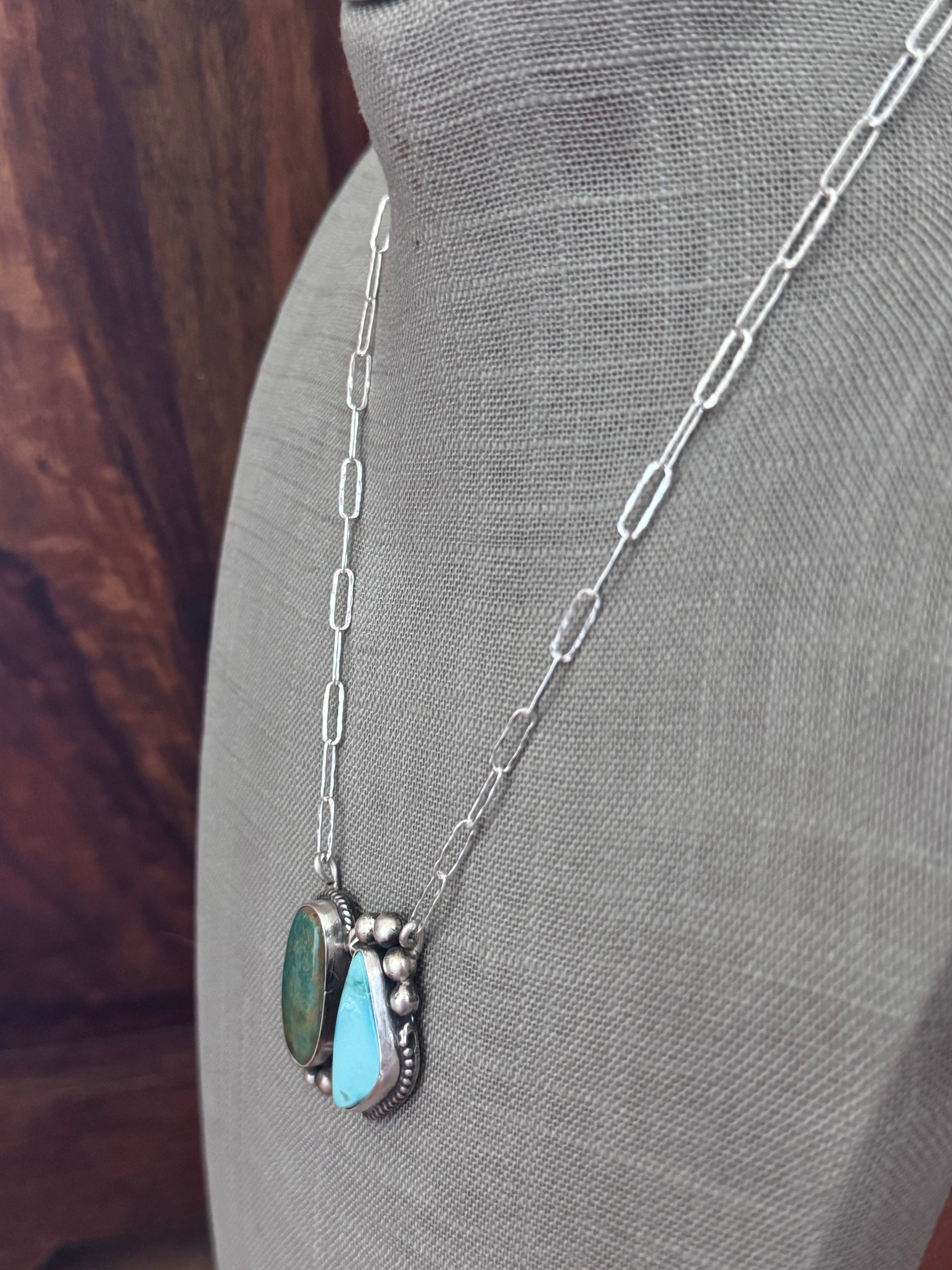 Handmade Sterling Silver Tyrone & Fox Turquoise 19" Necklace by Roaming Buffalo