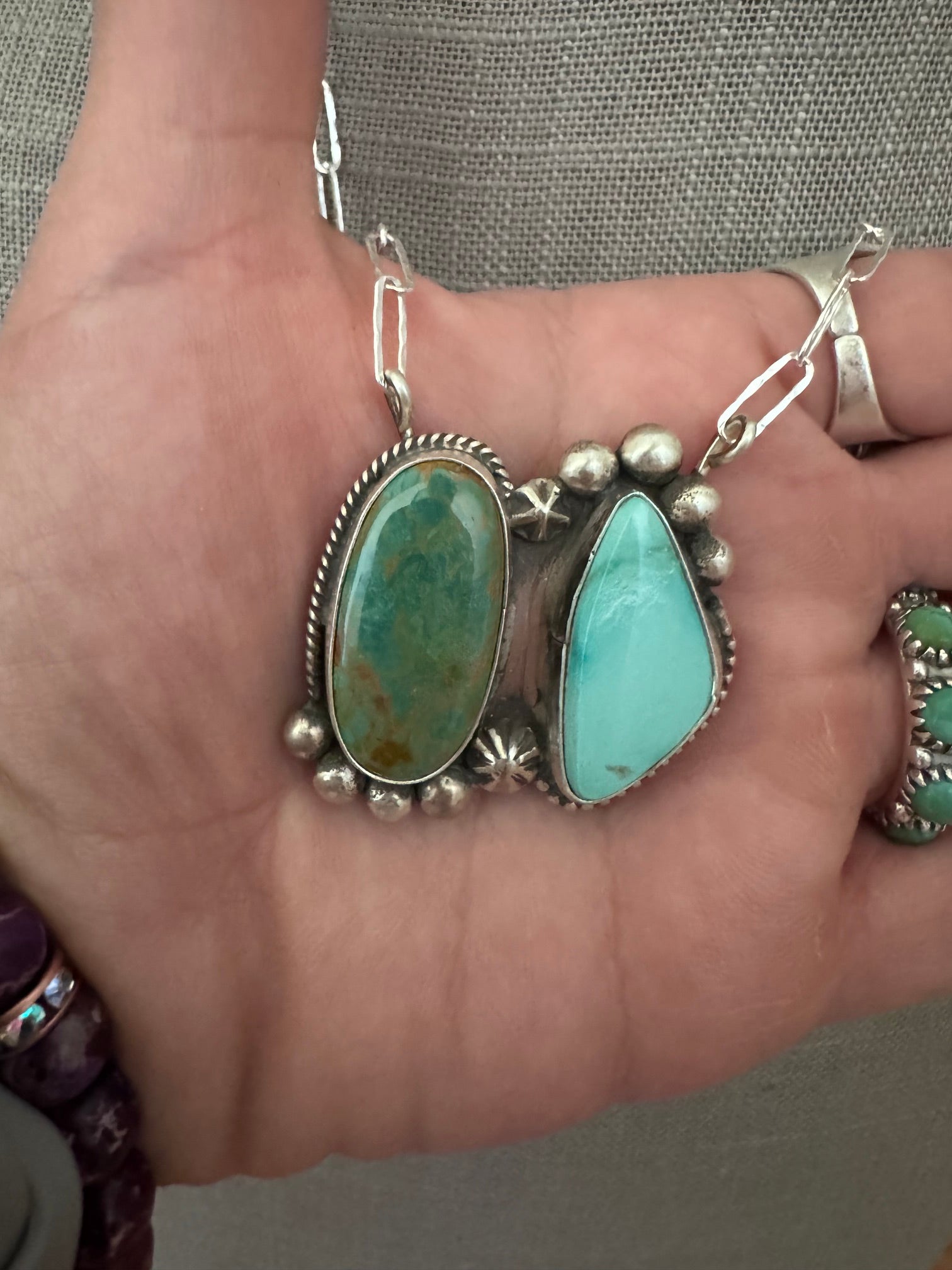 Handmade Sterling Silver Tyrone & Fox Turquoise 19" Necklace by Roaming Buffalo