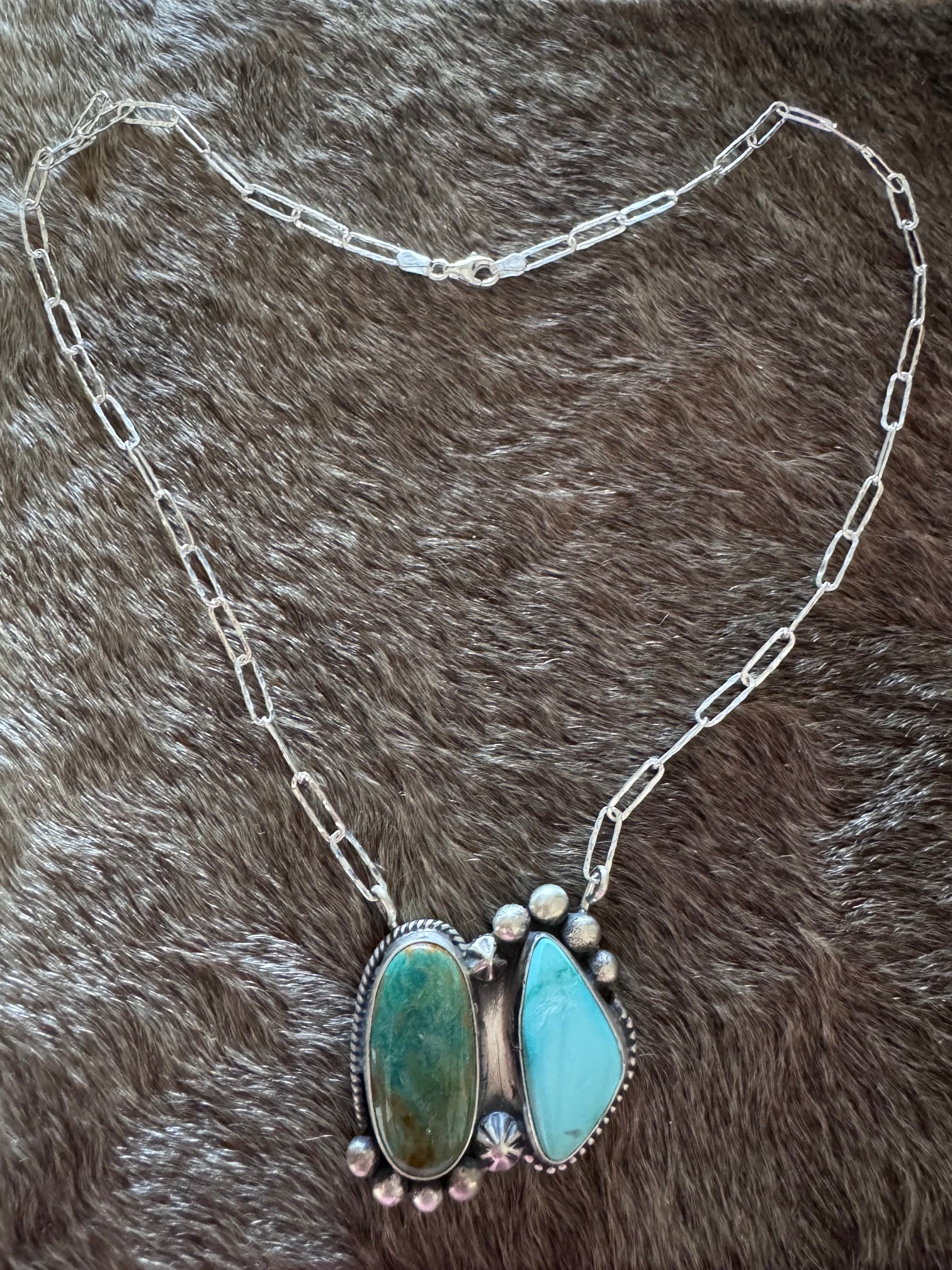 Handmade Sterling Silver Tyrone & Fox Turquoise 19" Necklace by Roaming Buffalo