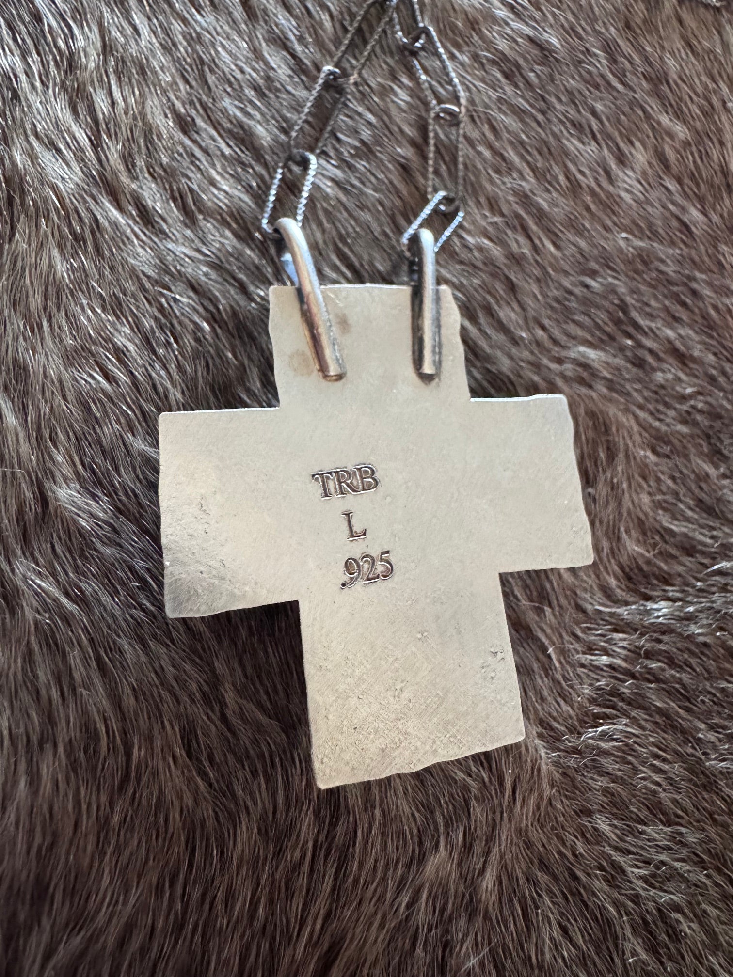 Handmade Sterling Silver Kingman Turquoise Cross 18" Necklace by Roaming Buffalo
