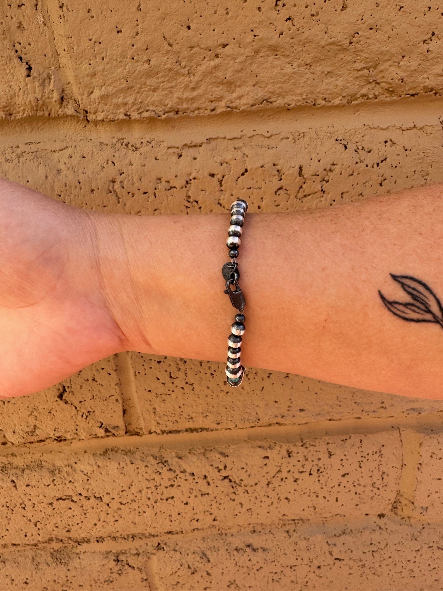 Handcrafted Turquoise & Sterling Silver Pearls 5-6mm Beaded Bracelet 7.5"