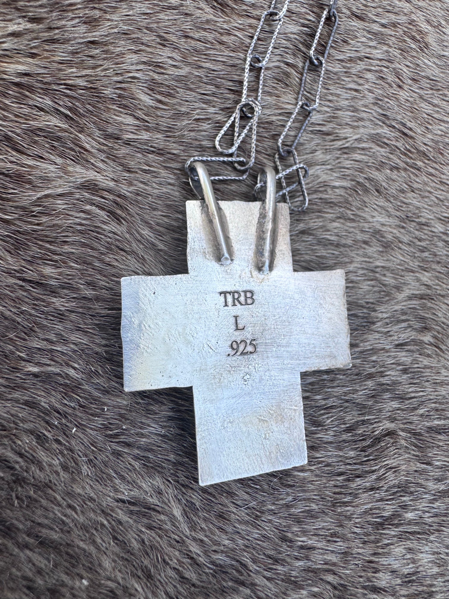 Handmade Sterling Silver Golden Hills Turquoise Cross 18" Necklace by Roaming Buffalo