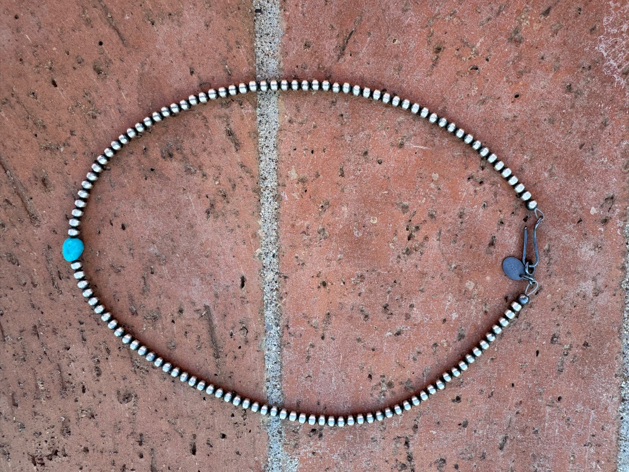 Handcrafted Turquoise & Sterling Silver Pearl 3mm Beaded Necklace