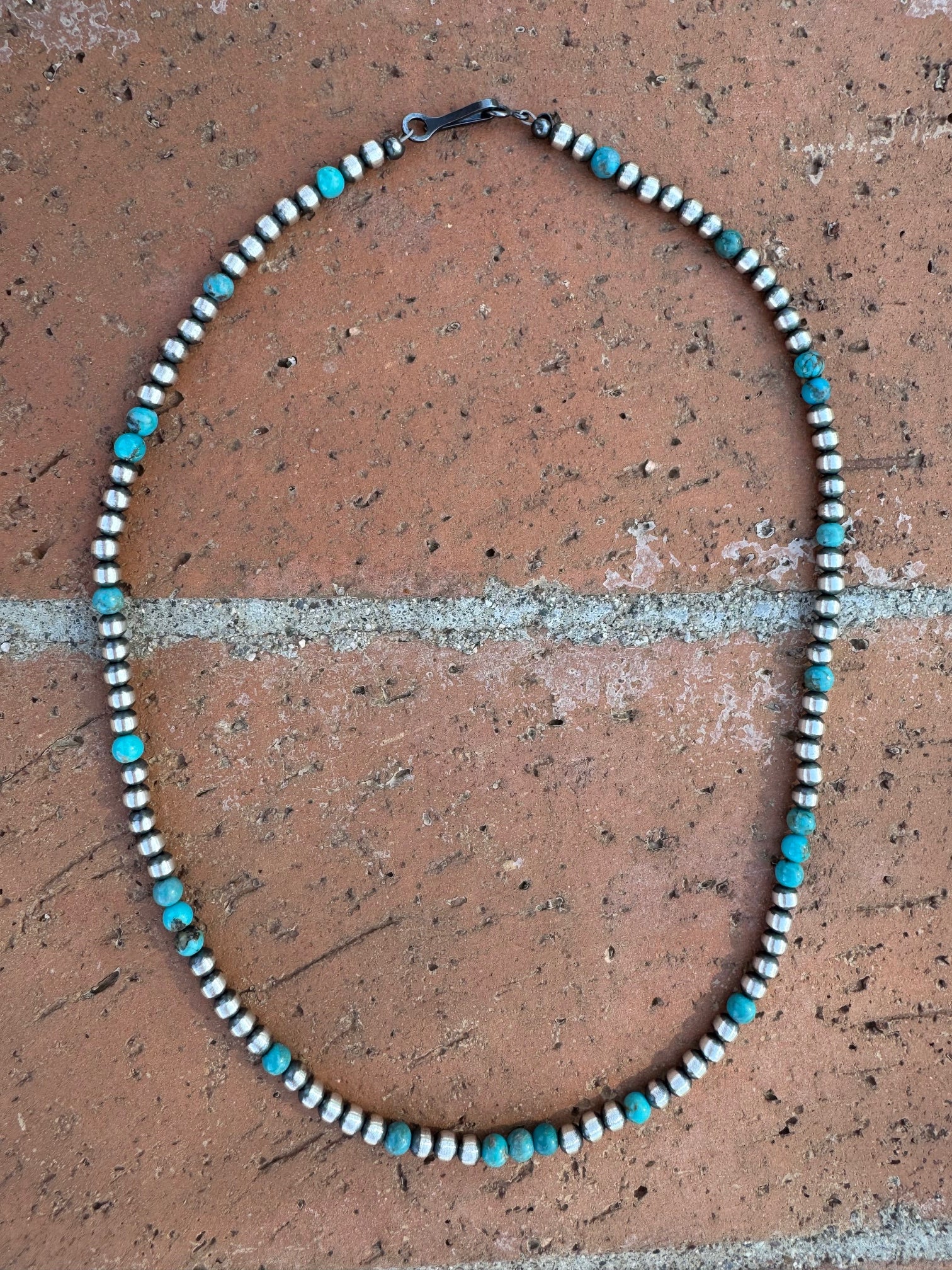 Handcrafted Turquoise & Sterling Silver Pearl 4mm Beaded Necklace 16"