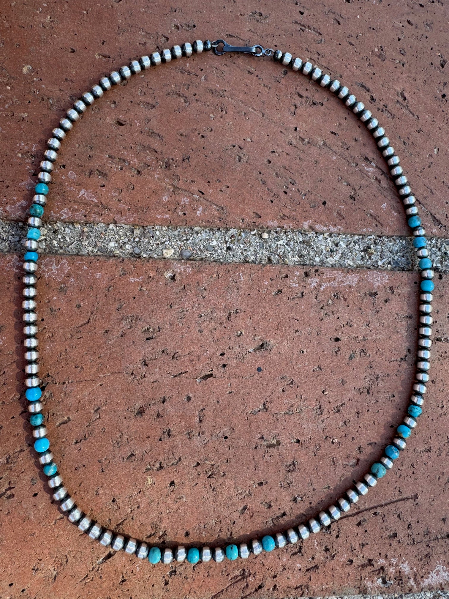 Handcrafted Turquoise & Sterling Silver Pearl 4mm Beaded Necklace 18"