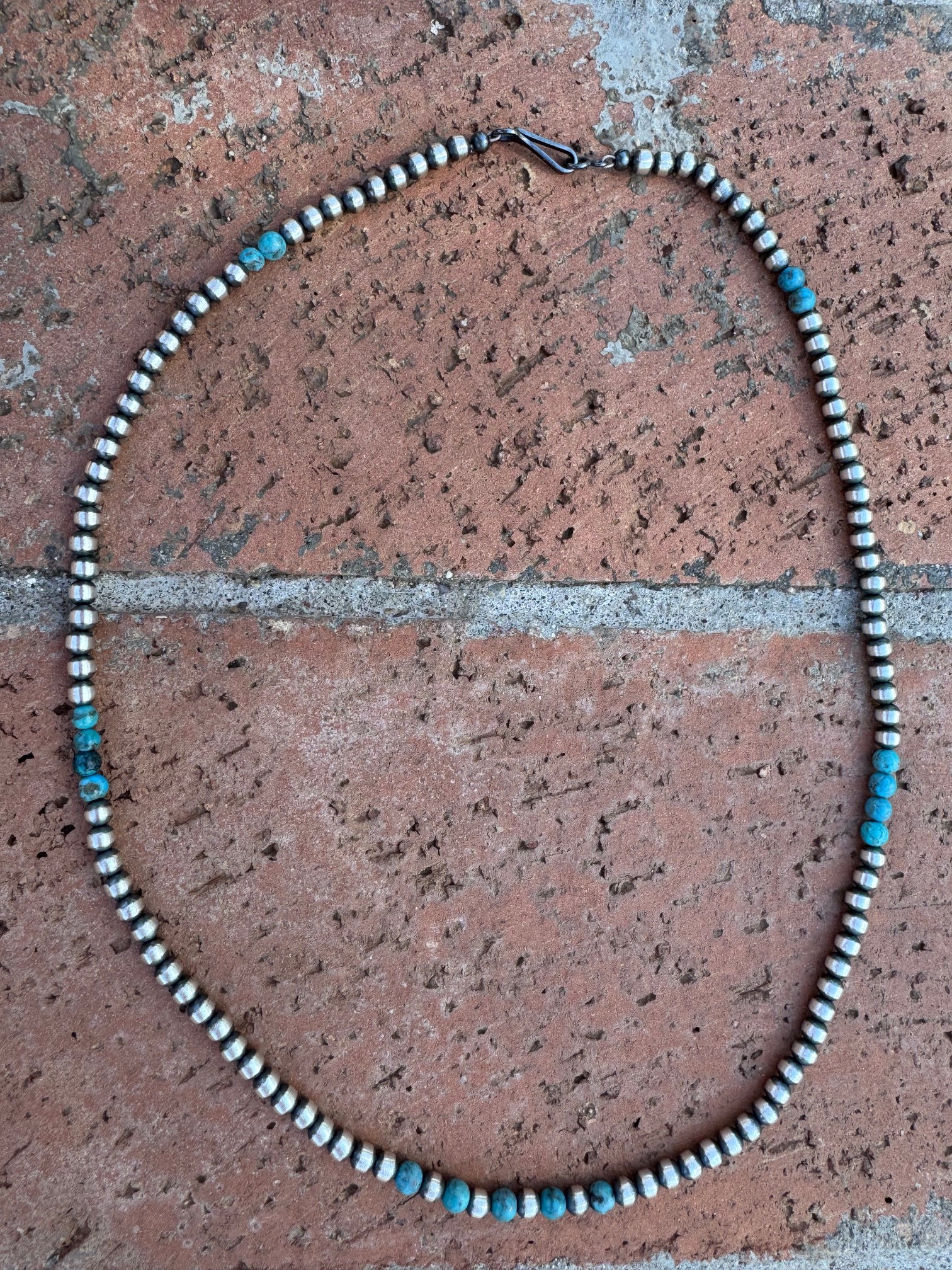 Handcrafted Turquoise & Sterling Silver Pearl 4mm Beaded Necklace 18"