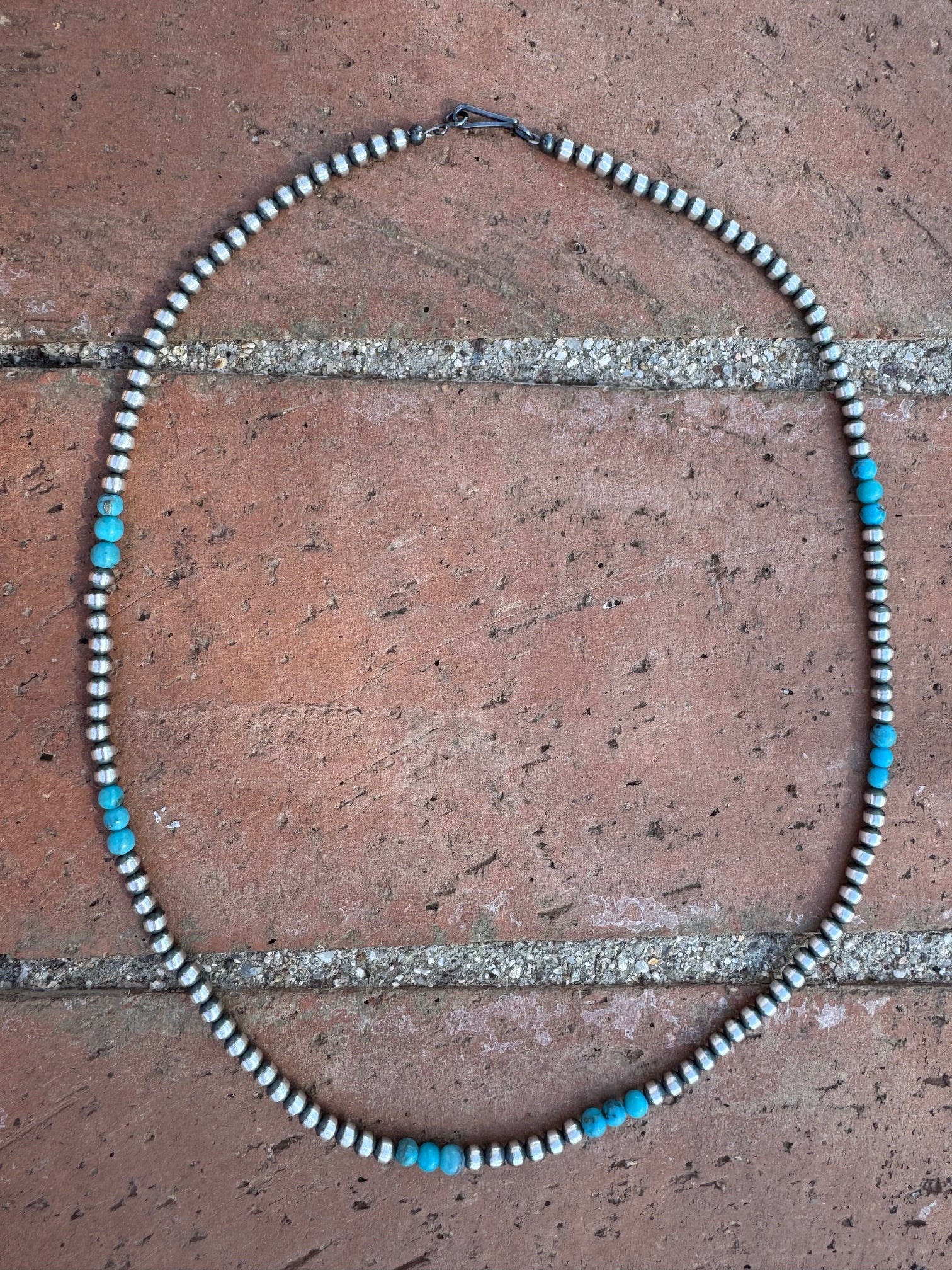 Handcrafted Turquoise & Sterling Silver Pearl 4mm Beaded Necklace 20"