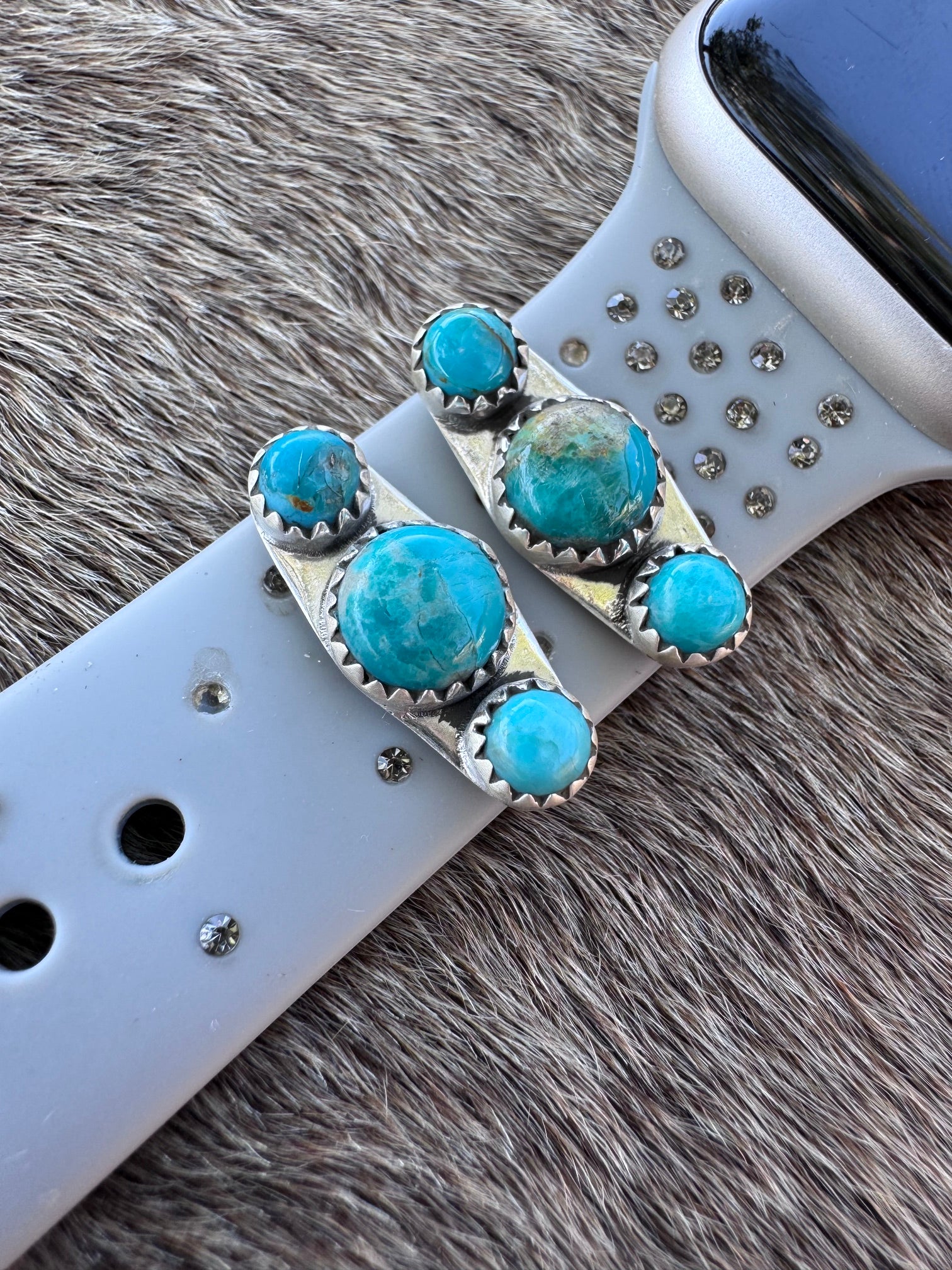 Handmade Sterling Silver Kingman Turquoise Watch Charms with Signed Nizhoni