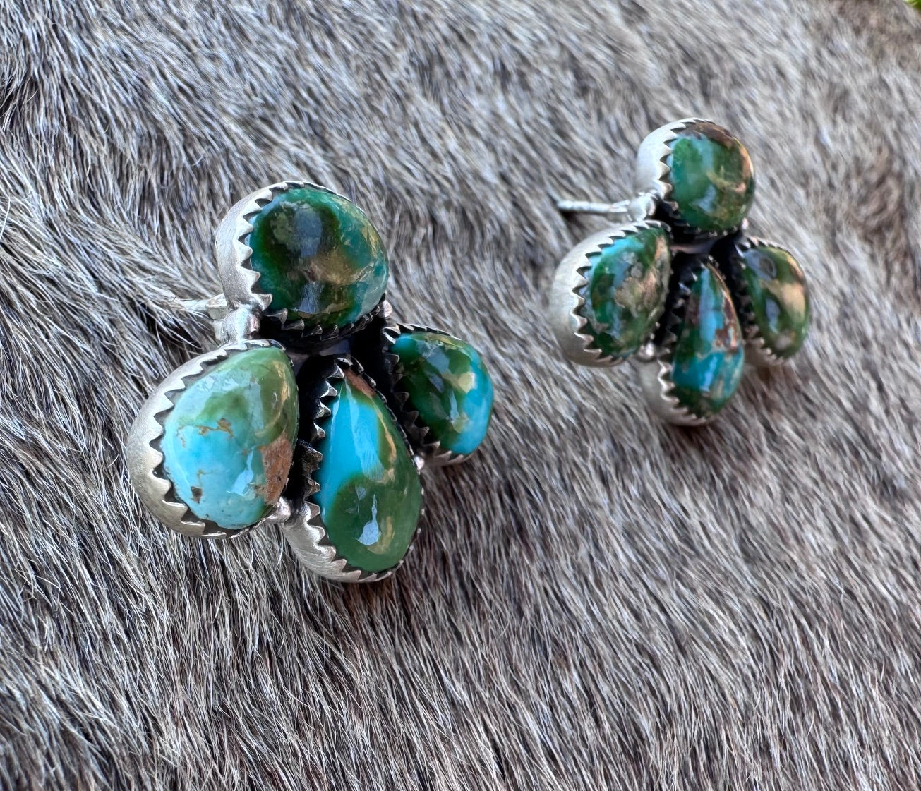 Nizhoni “The Backroads” Sonoran Turquoise & Sterling Silver 4 Stone Earrings Handmade