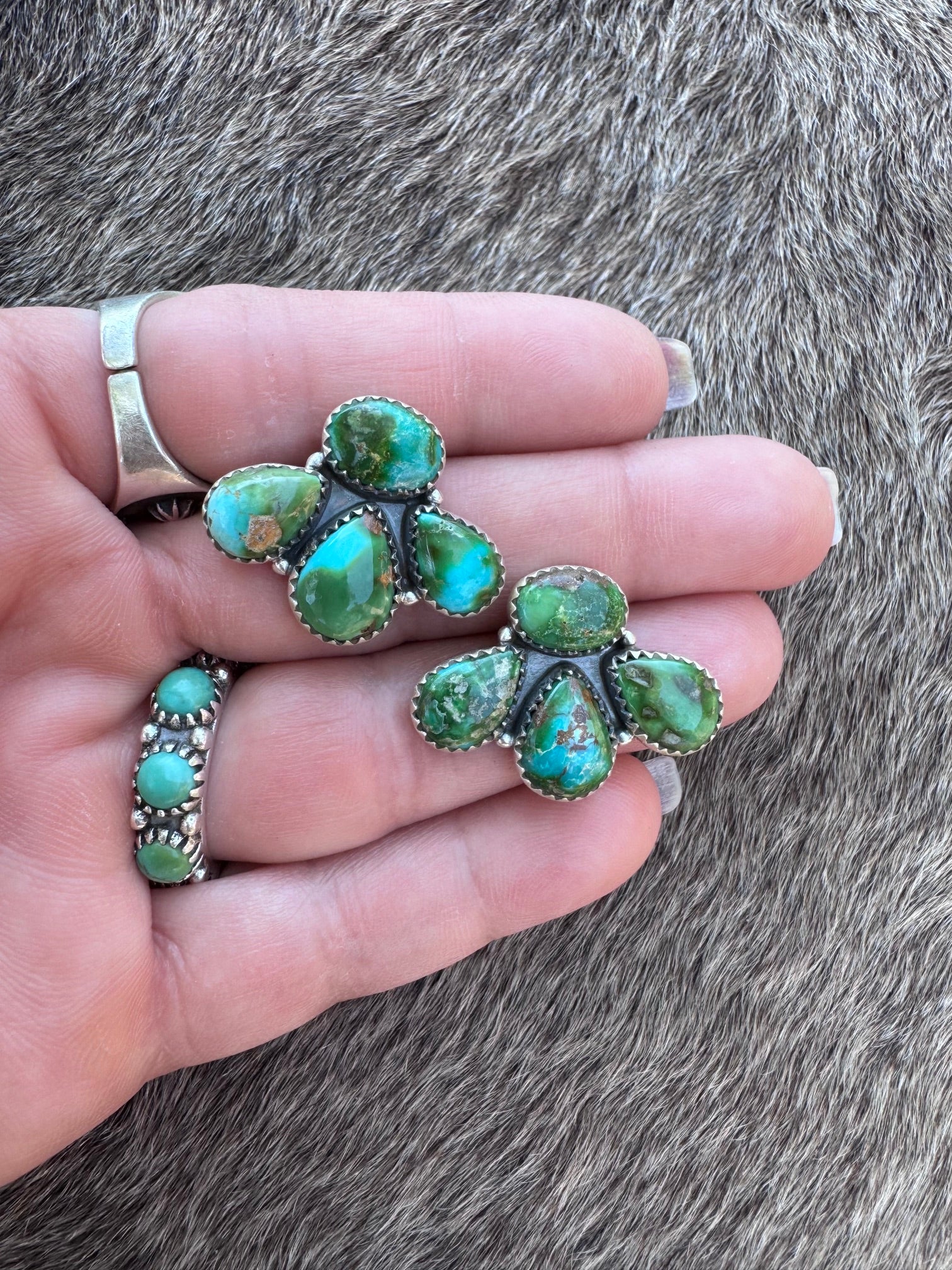 Nizhoni “The Backroads” Sonoran Turquoise & Sterling Silver 4 Stone Earrings Handmade