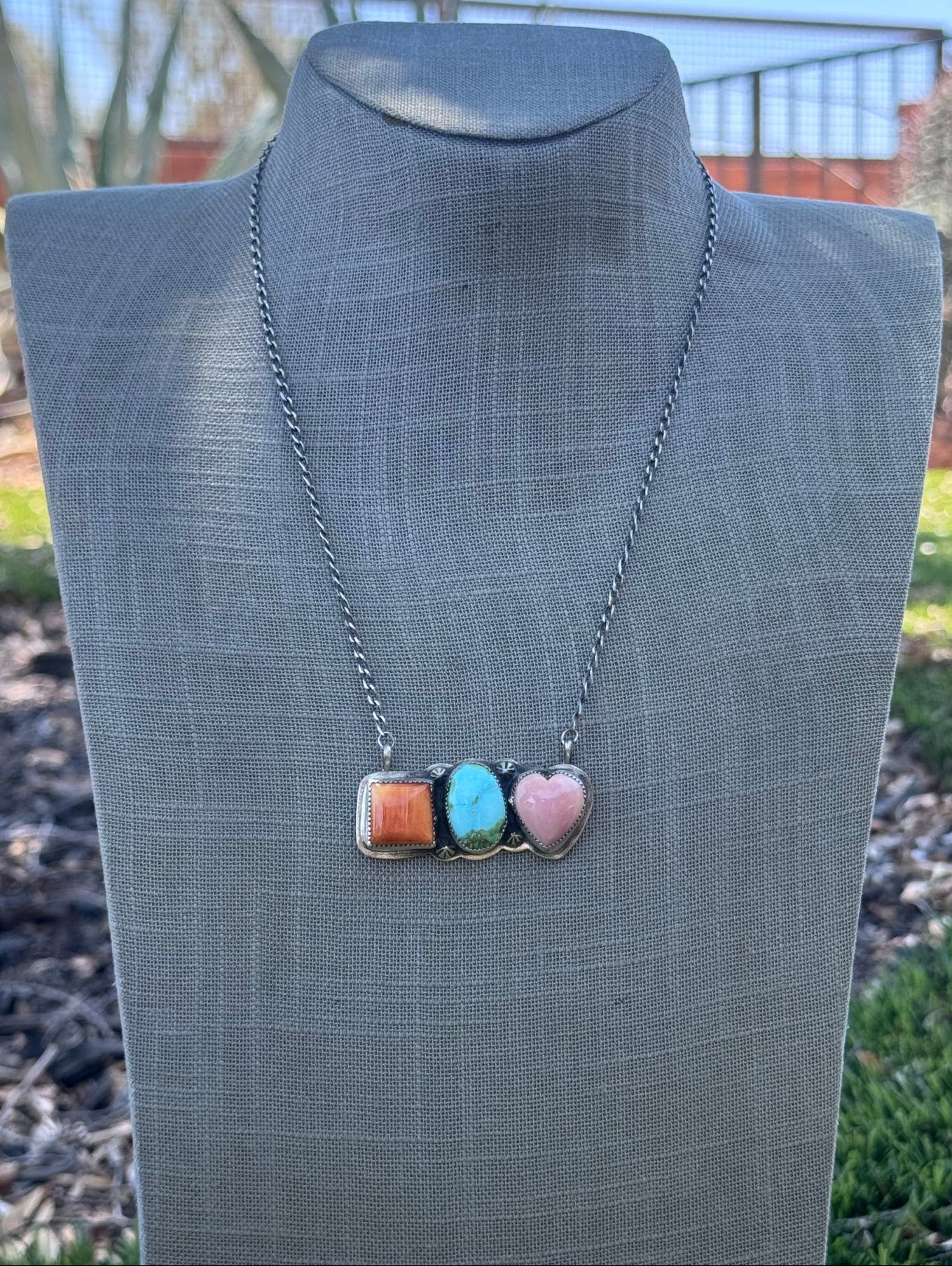 Handmade Sterling Silver Sonoran, Pink Conch, & Spiny Bar 19.5" Necklace by Roaming Buffalo
