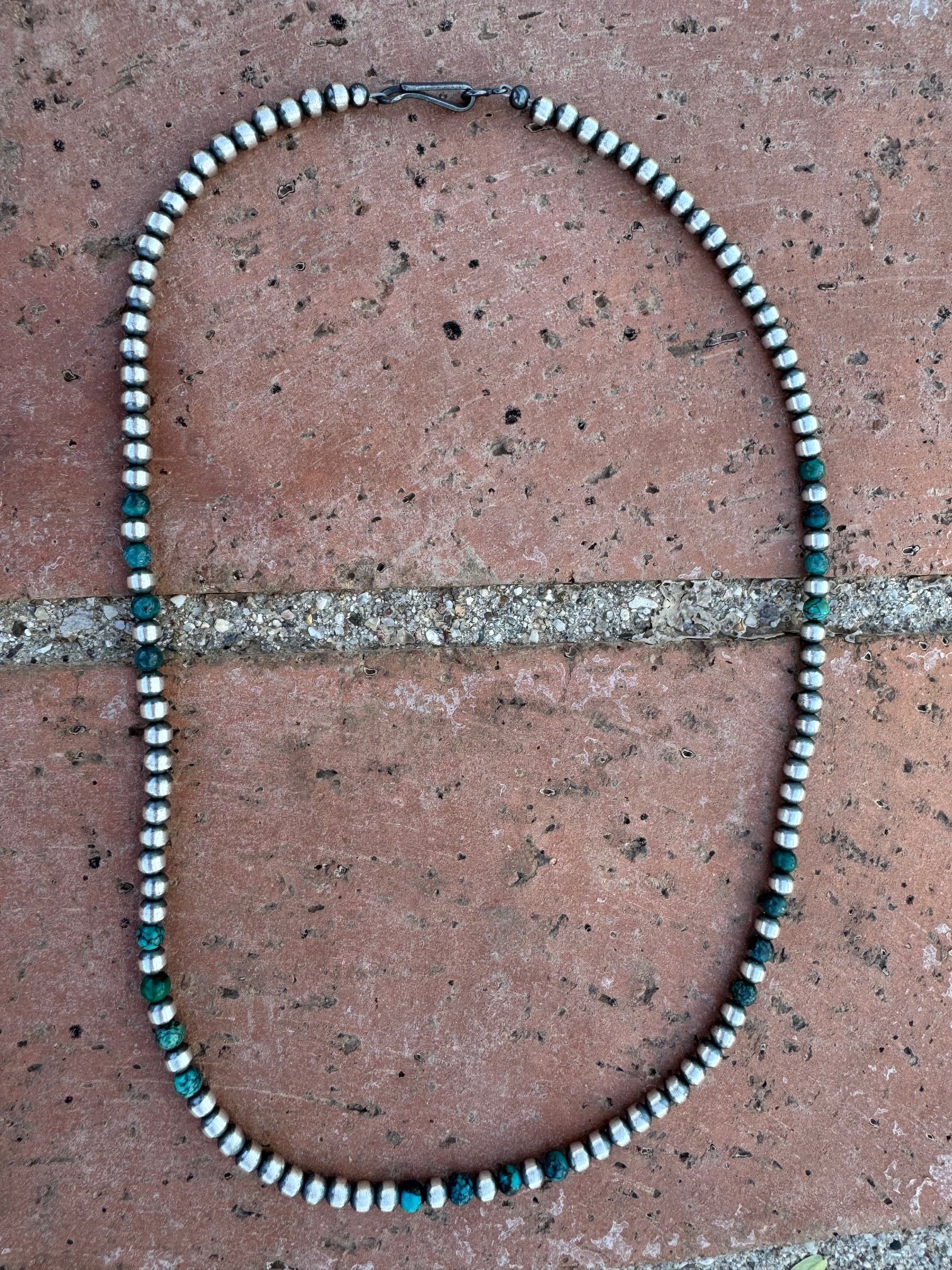 Handcrafted Hubei Turquoise & Sterling Silver Pearl 4mm Beaded Necklace 18"