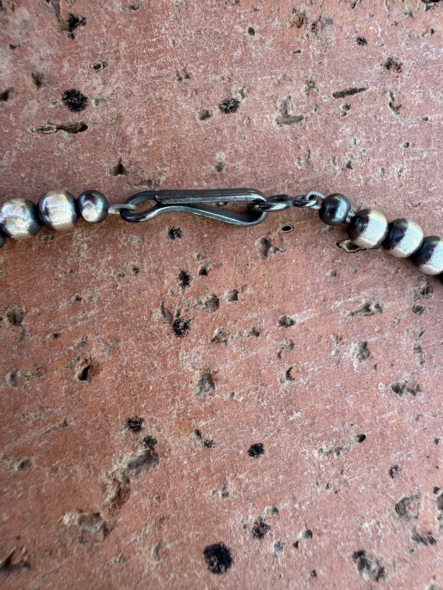 Handcrafted Hubei Turquoise & Sterling Silver Pearl 4mm Beaded Necklace 18"