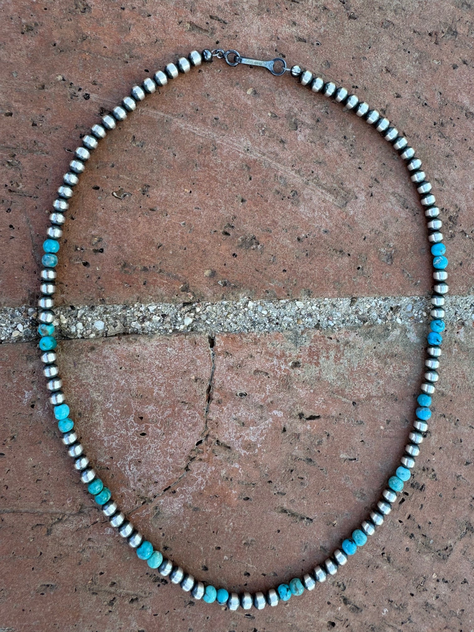 Handcrafted Turquoise & Sterling Silver Pearl 4mm Beaded Necklace 16"