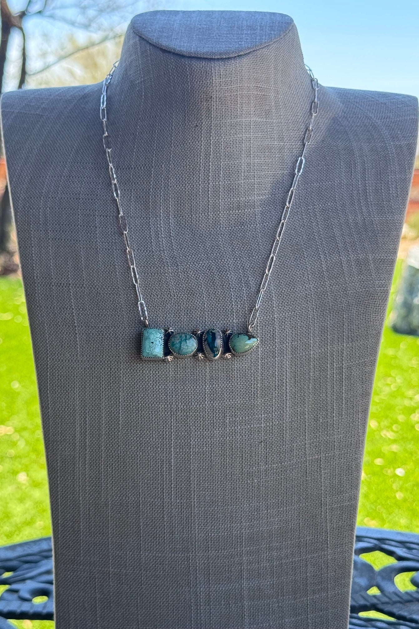 Handmade Sterling Silver Fox & Mix Turquoise Bar 19.5" Necklace by Roaming Buffalo