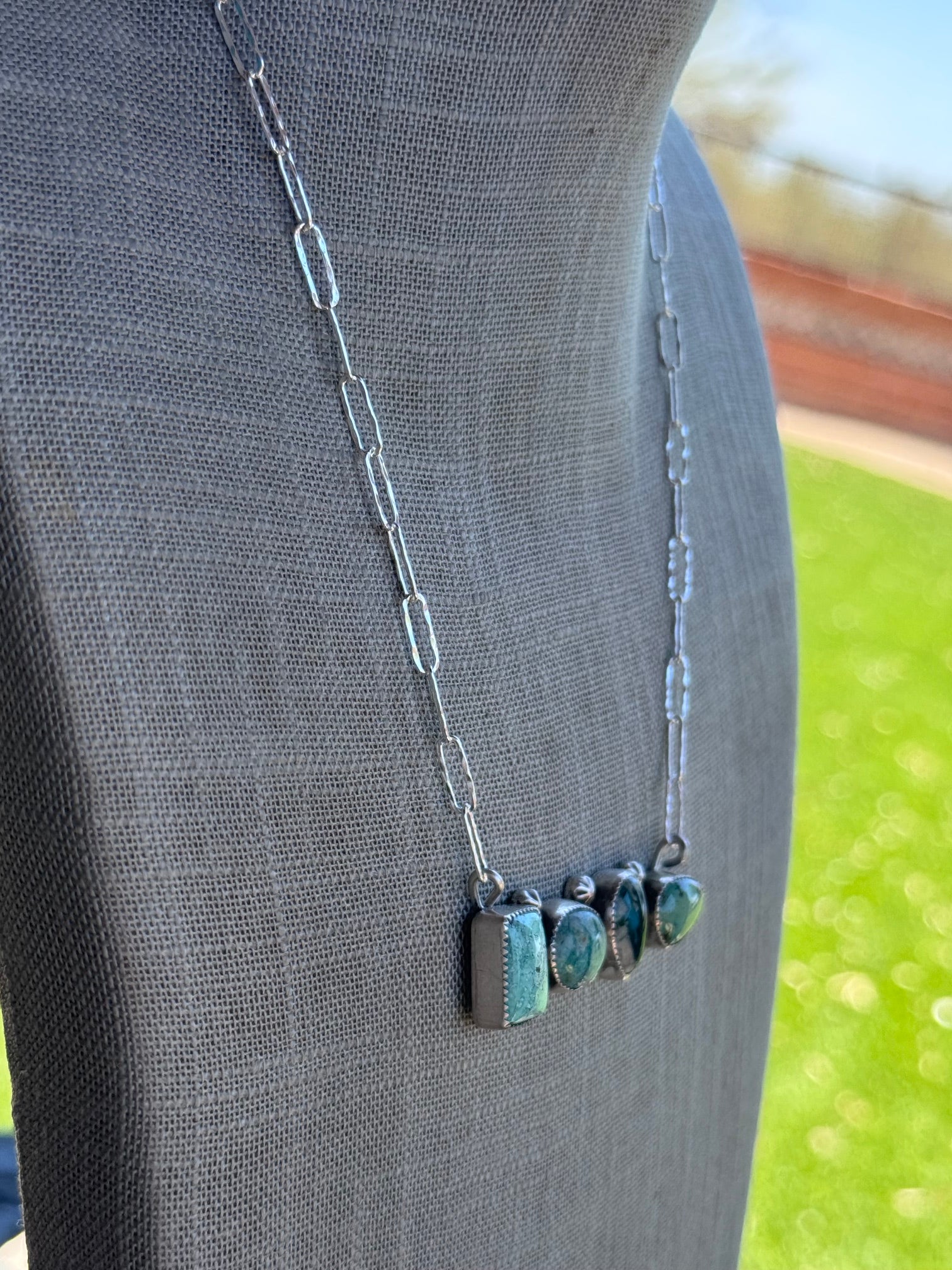 Handmade Sterling Silver Fox & Mix Turquoise Bar 19.5" Necklace by Roaming Buffalo