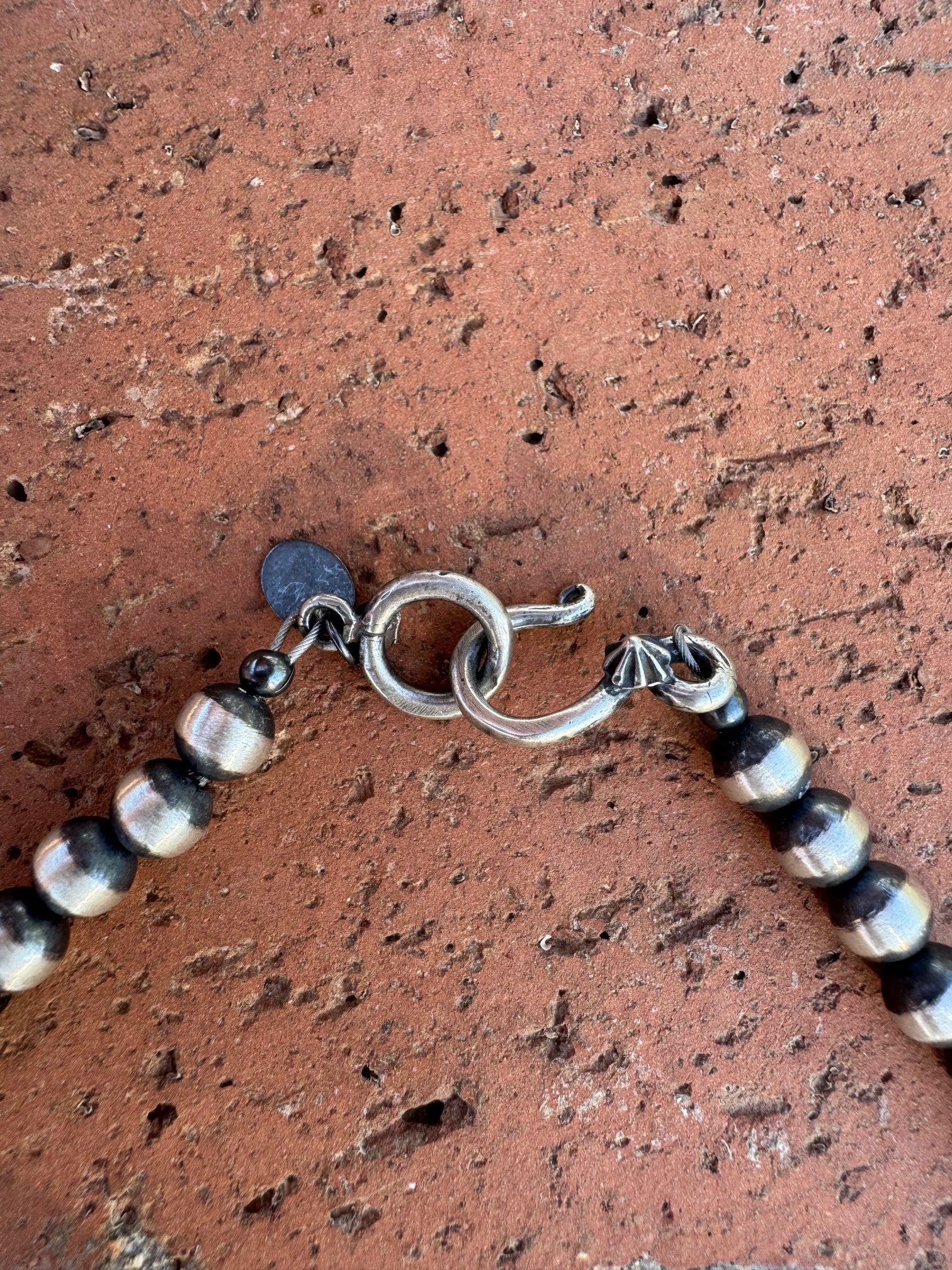 Handcrafted Kingman Turquoise & Sterling Silver Pearl 6mm Beaded Necklace 16"