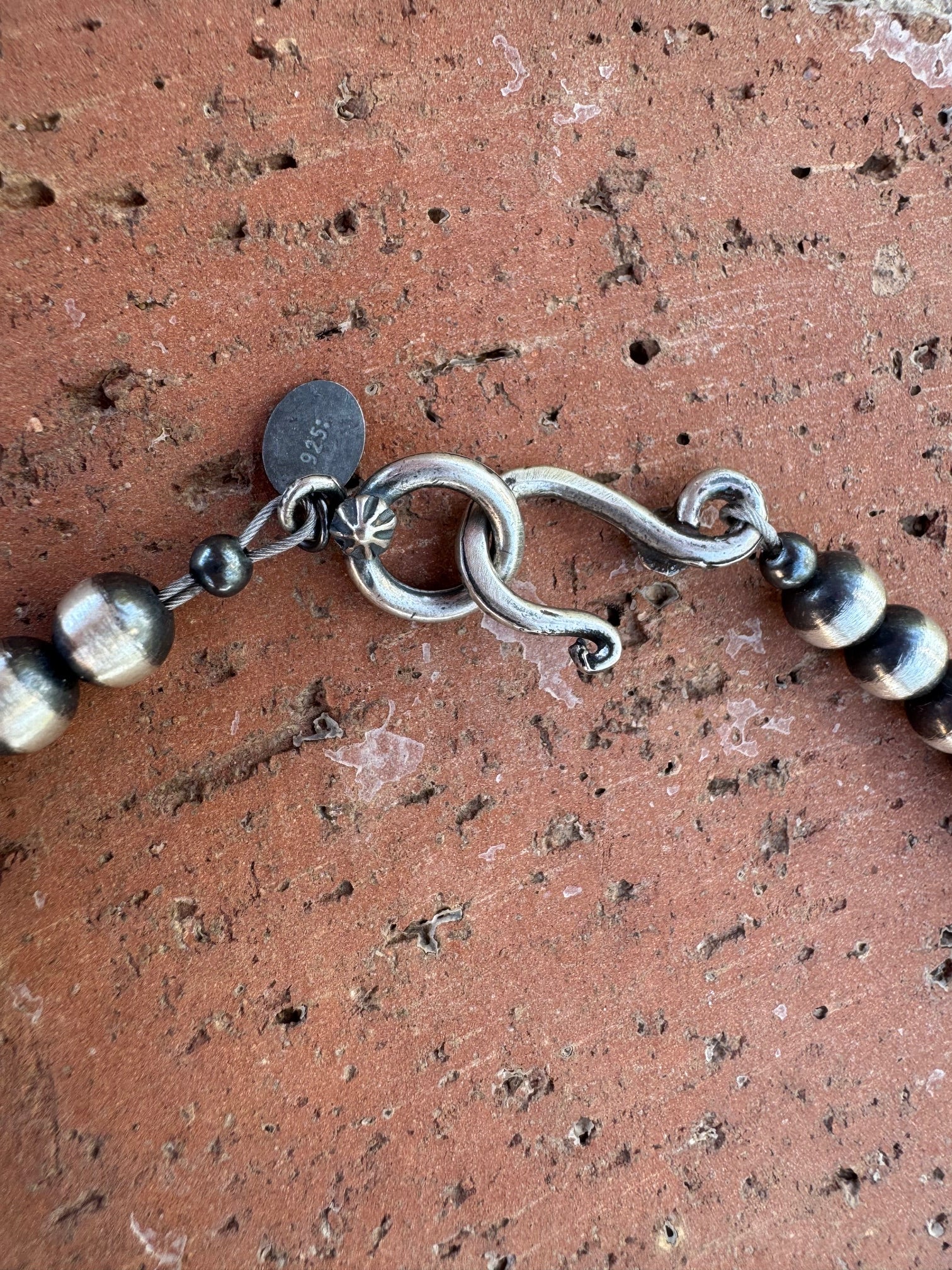 Handcrafted Kingman Turquoise & Sterling Silver Pearl 6mm Beaded Necklace 18"