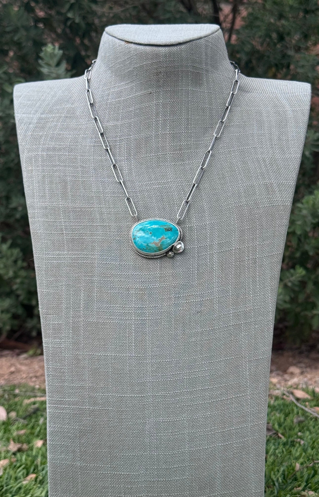 Handmade Sterling Silver Tyrone Turquoise 18.75" Necklace by Roaming Buffalo