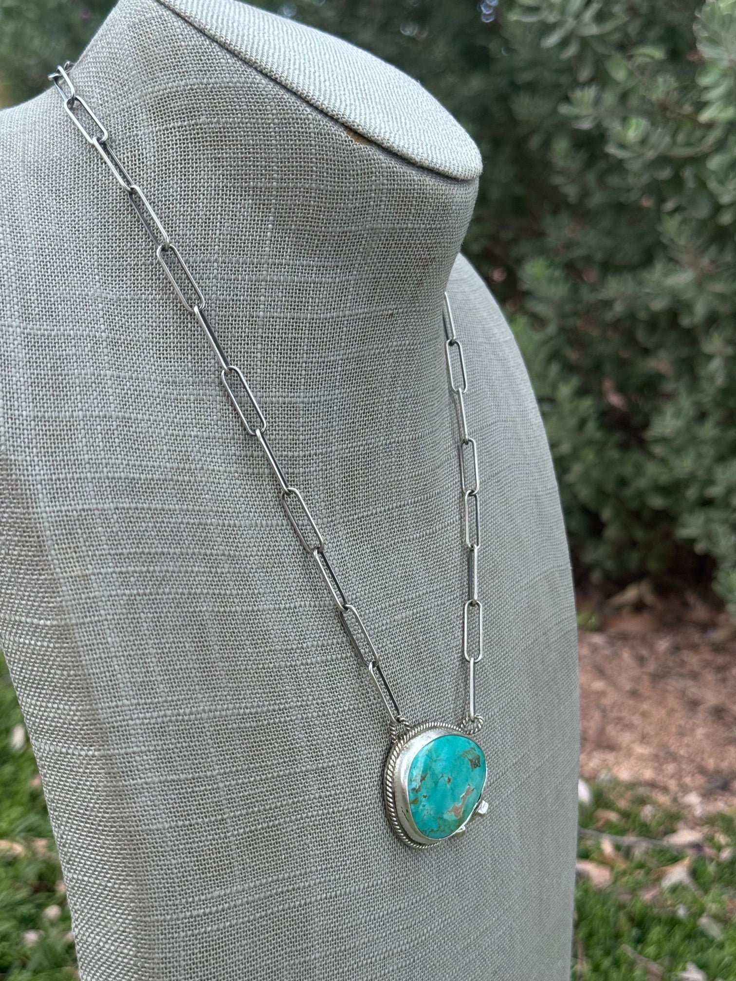 Handmade Sterling Silver Tyrone Turquoise 18.75" Necklace by Roaming Buffalo