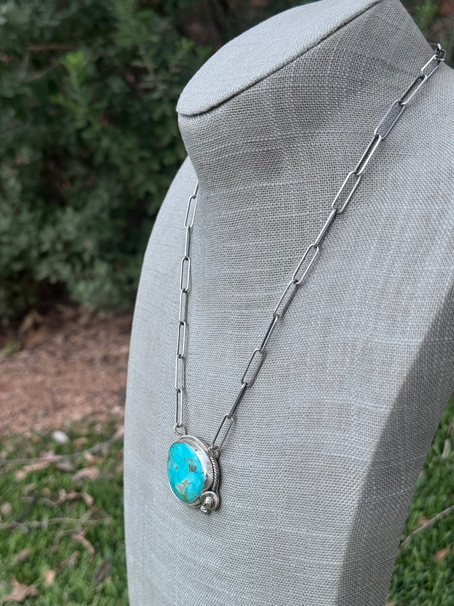 Handmade Sterling Silver Tyrone Turquoise 18.75" Necklace by Roaming Buffalo