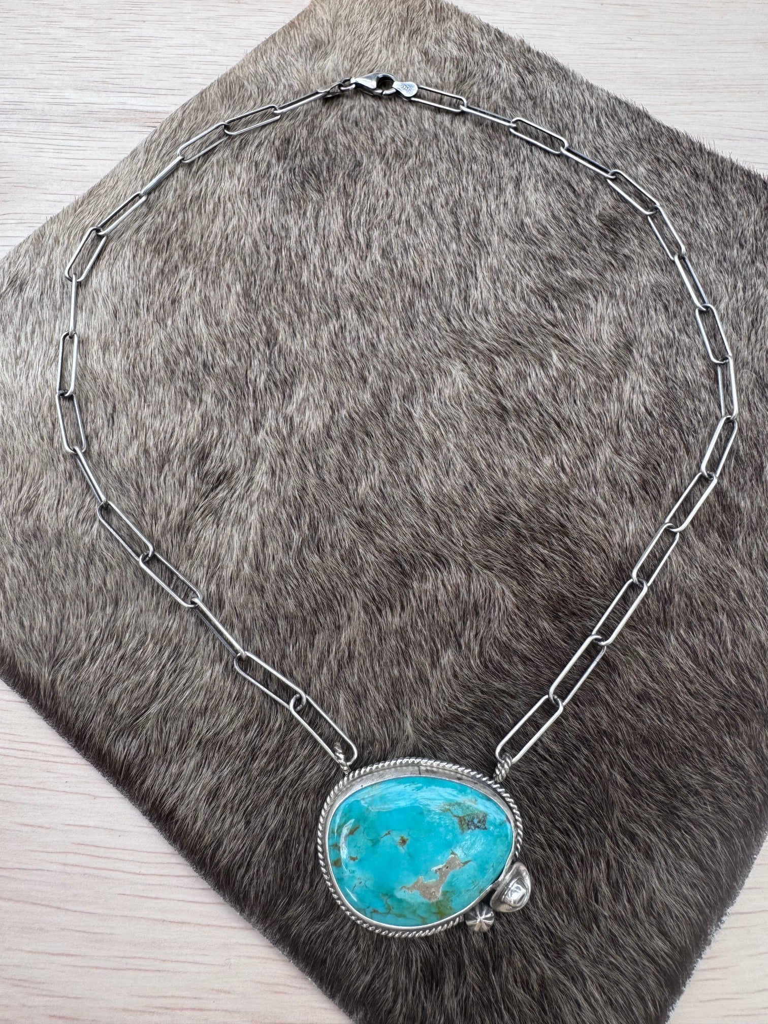 Handmade Sterling Silver Tyrone Turquoise 18.75" Necklace by Roaming Buffalo