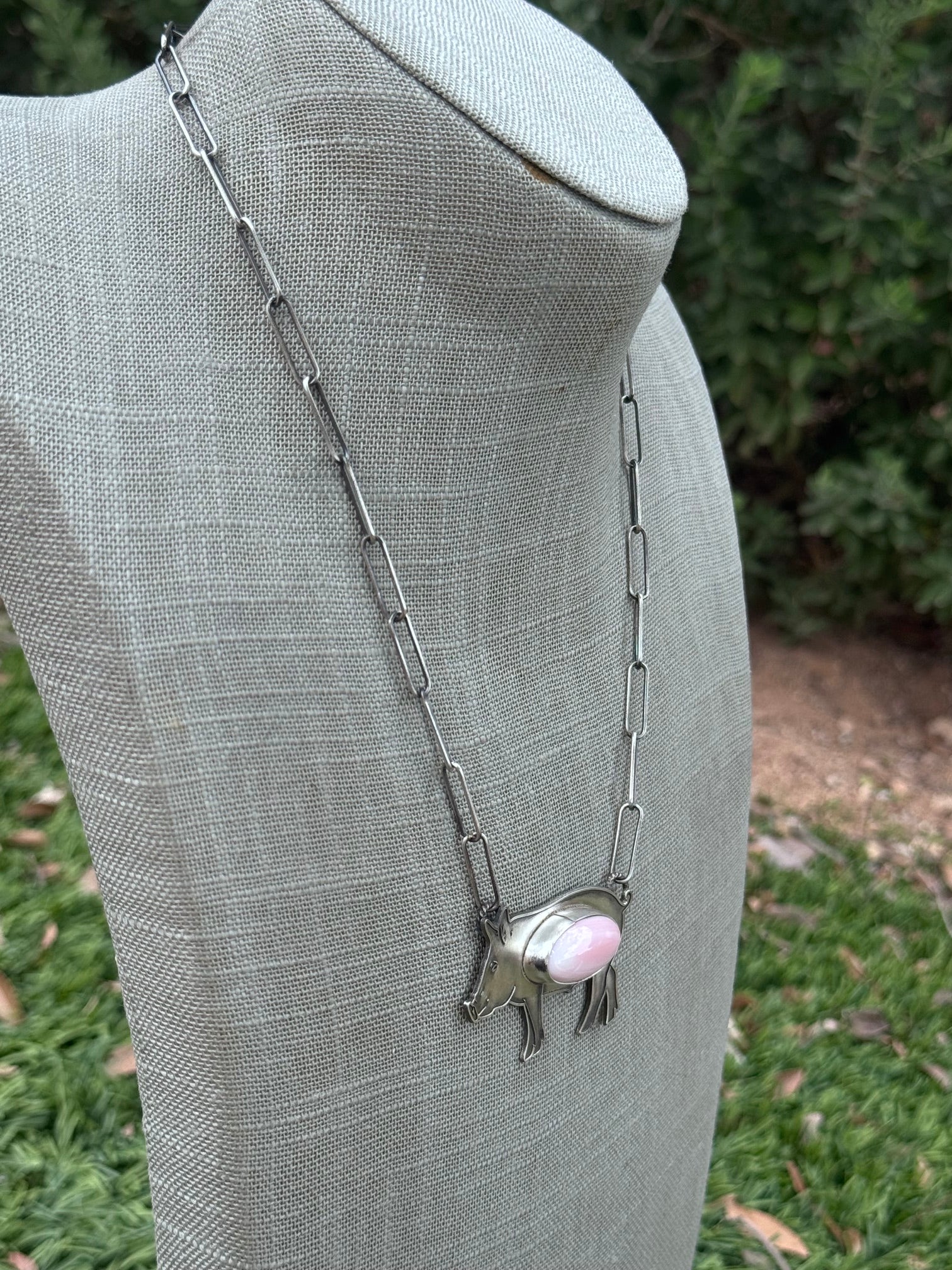 Handmade Sterling Silver & Pink Conch Large Pig 19.5" Necklace by Roaming Buffalo