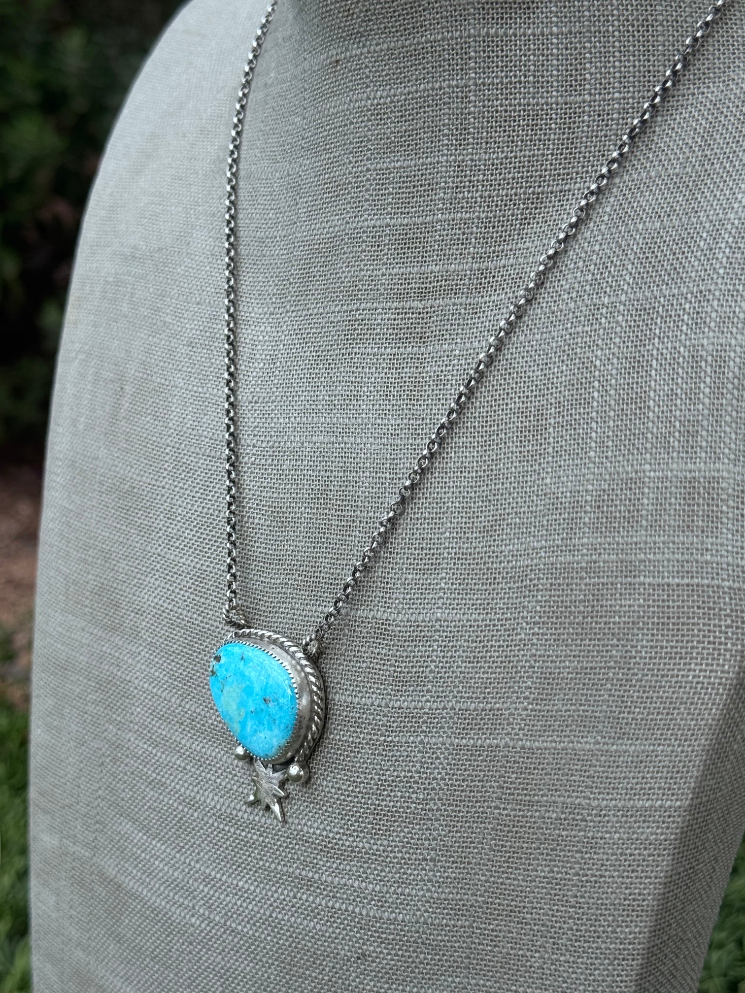 Handmade Sterling Silver & Blue Ridge Turquoise 19" Necklace by Roaming Buffalo