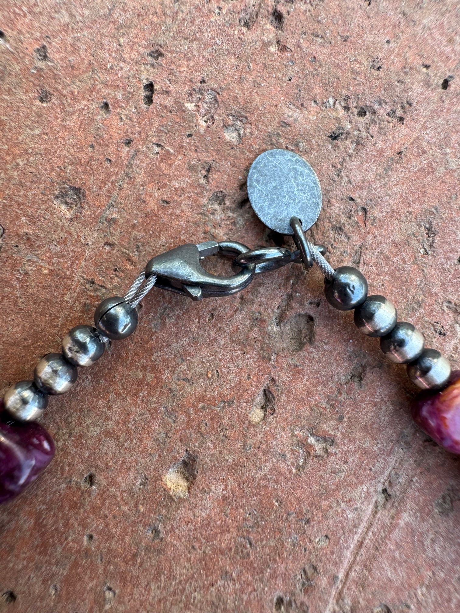 Handcrafted Round Purple Spiny & Sterling Silver Pearl 3mm & 6mm Beaded Bracelet 7.5"