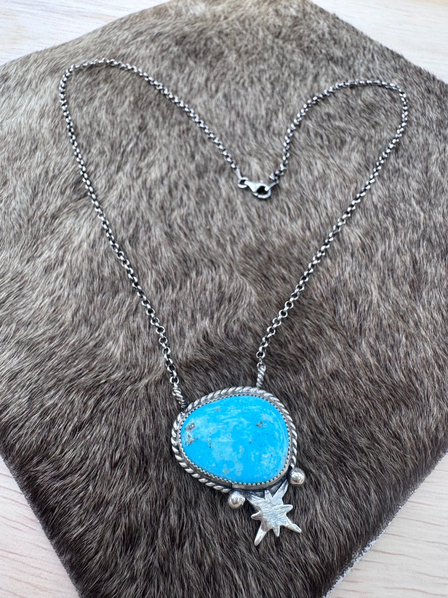 Handmade Sterling Silver & Blue Ridge Turquoise 19" Necklace by Roaming Buffalo