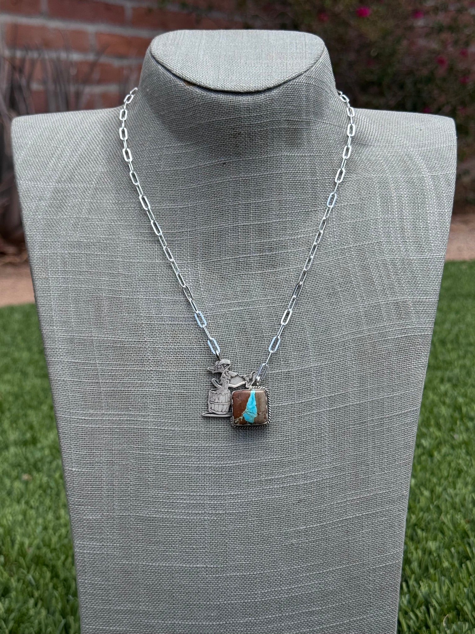 Handmade Sterling Silver & Mine 8 Rodeo Clown 18.75" Necklace by Roaming Buffalo