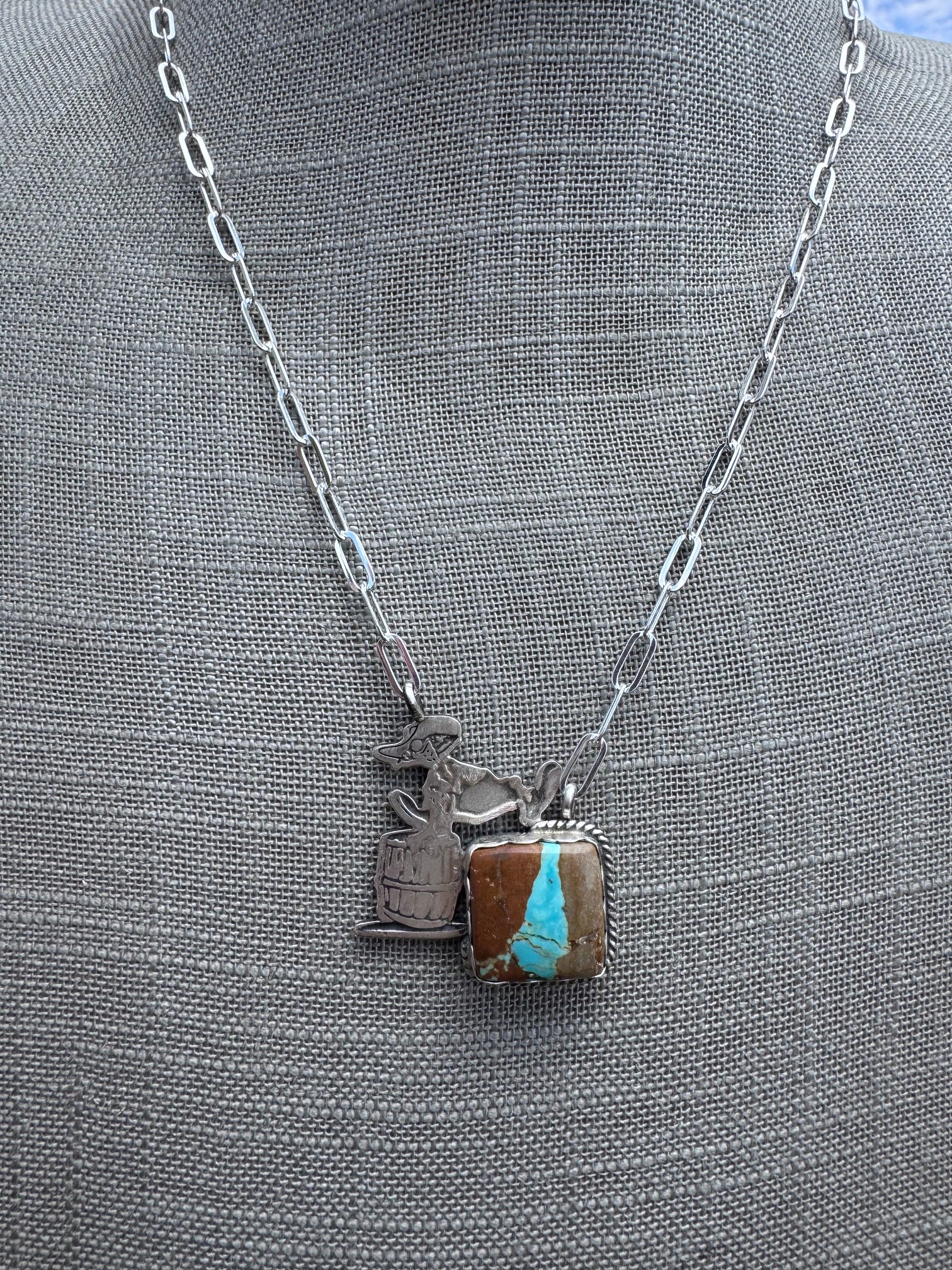 Handmade Sterling Silver & Mine 8 Rodeo Clown 18.75" Necklace by Roaming Buffalo