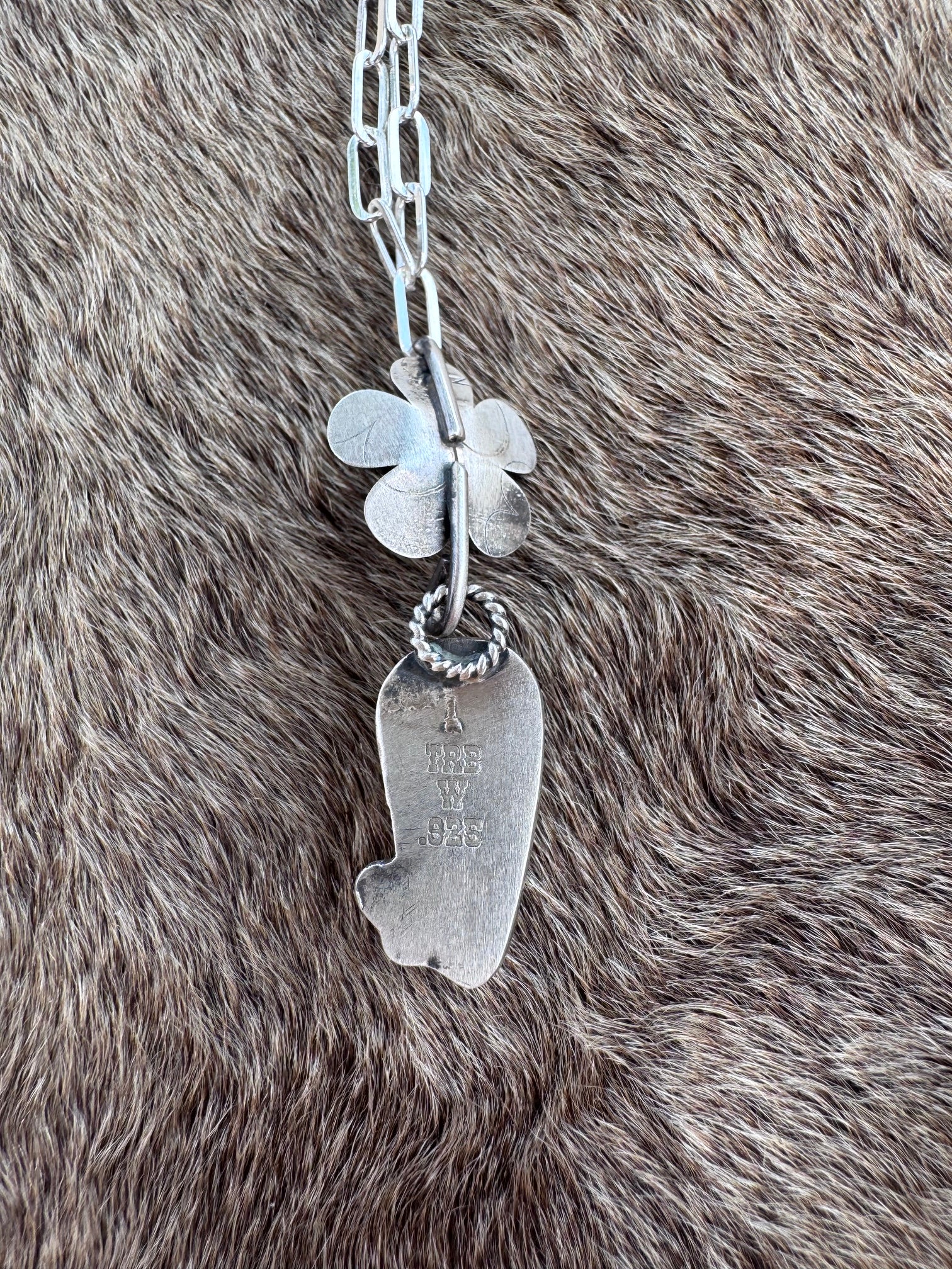 Handmade Sterling Silver & Pilot Mountain Turquoise Flower 18" Necklace by Roaming Buffalo