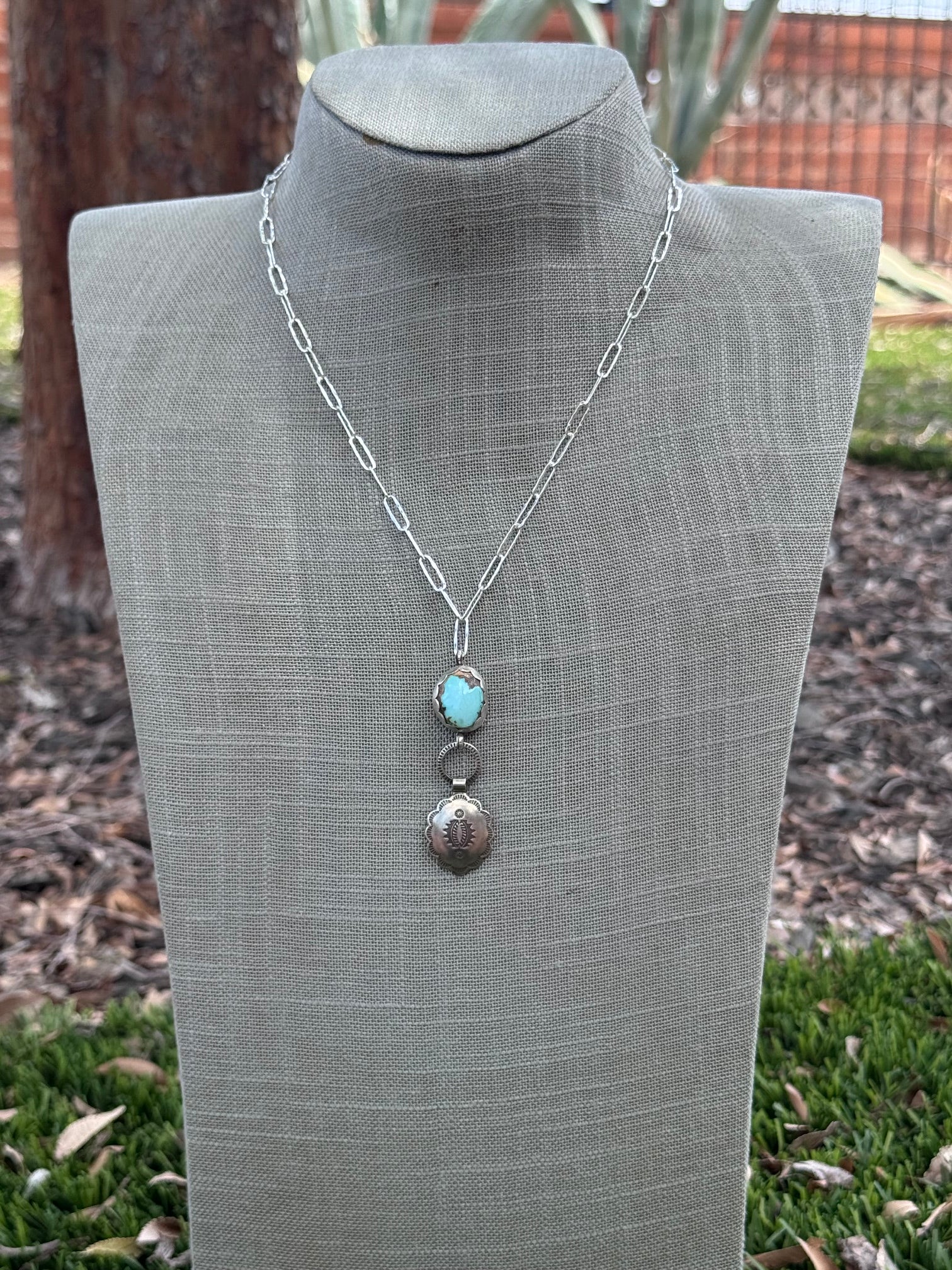 Handmade Sterling Silver & Carico Lake Concho 18" Necklace by Roaming Buffalo