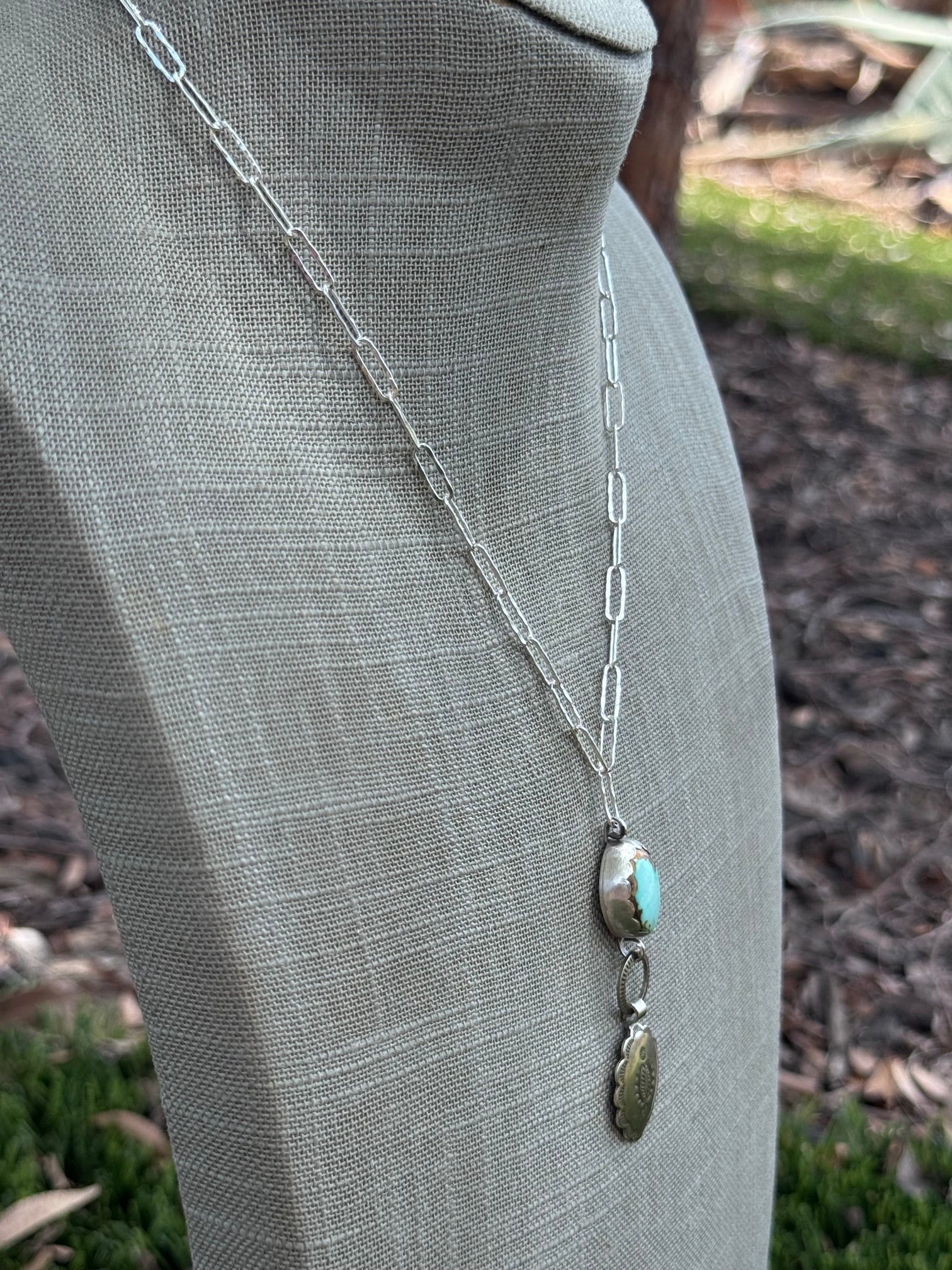 Handmade Sterling Silver & Carico Lake Concho 18" Necklace by Roaming Buffalo